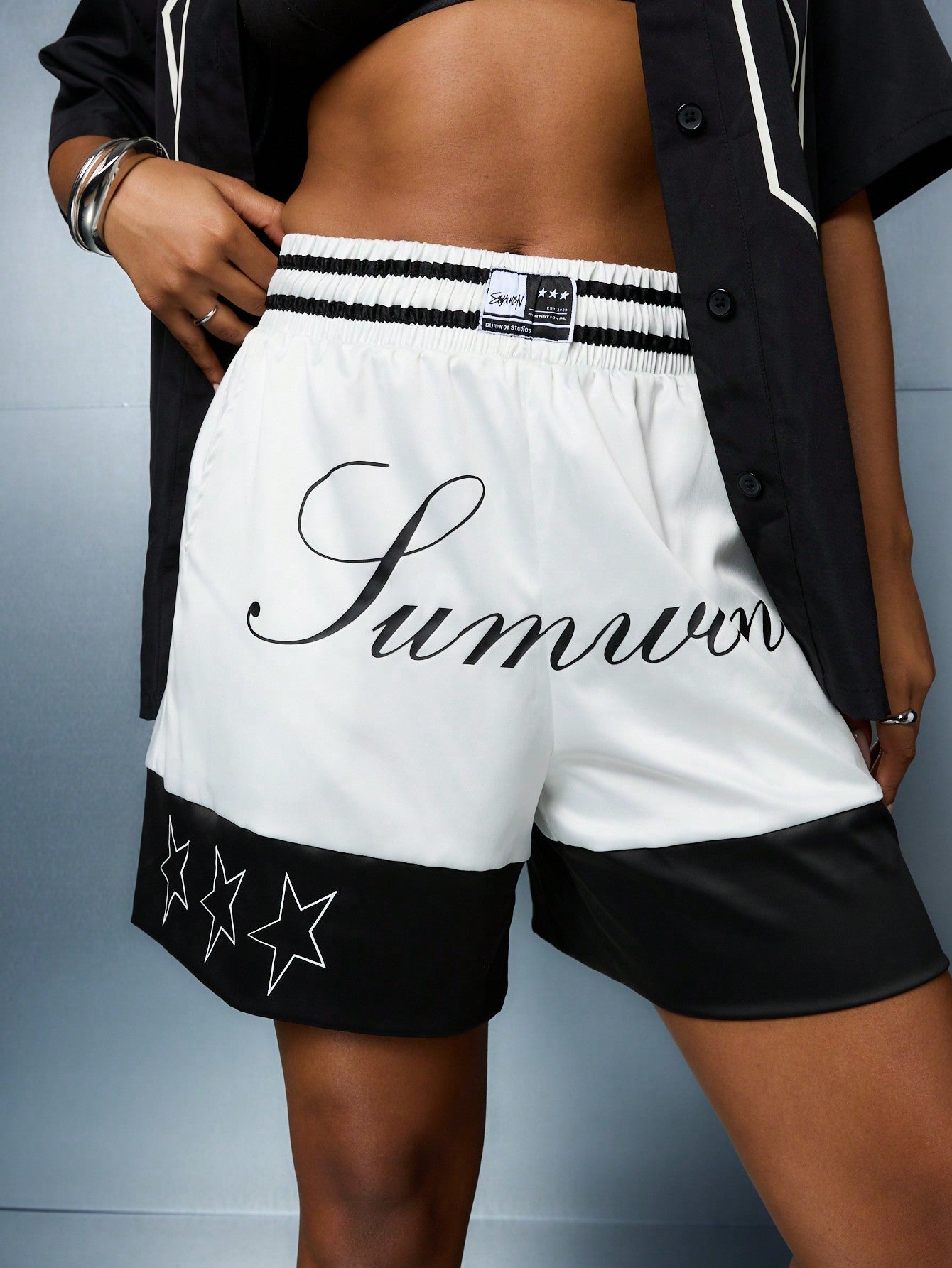 SUMWON WOMEN Colour Block Baller Graphic Shorts