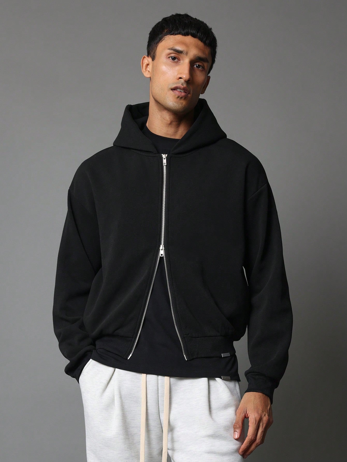 Crop Fit Zip Through Essential Hoodie