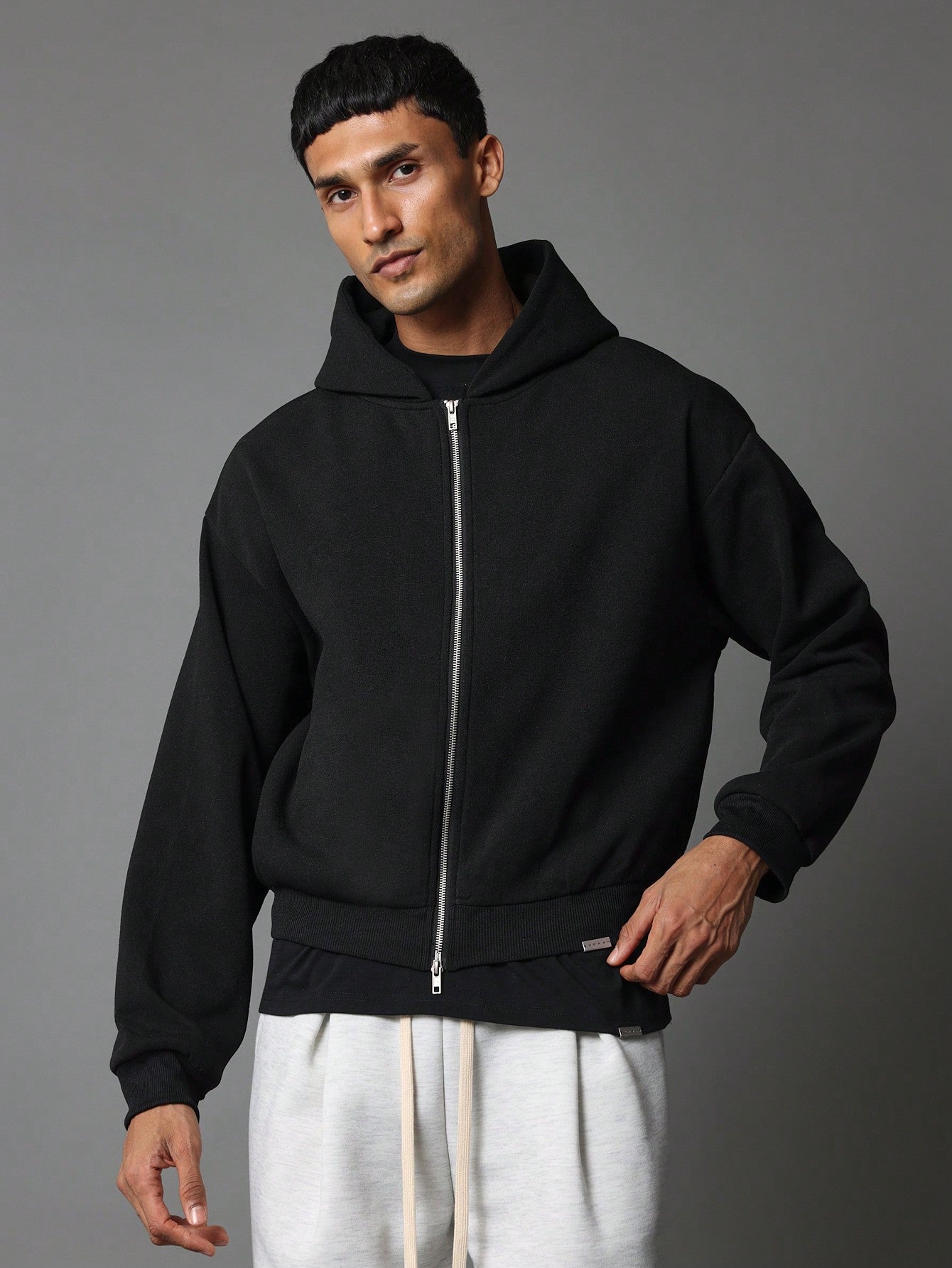 Crop Fit Zip Through Essential Hoodie