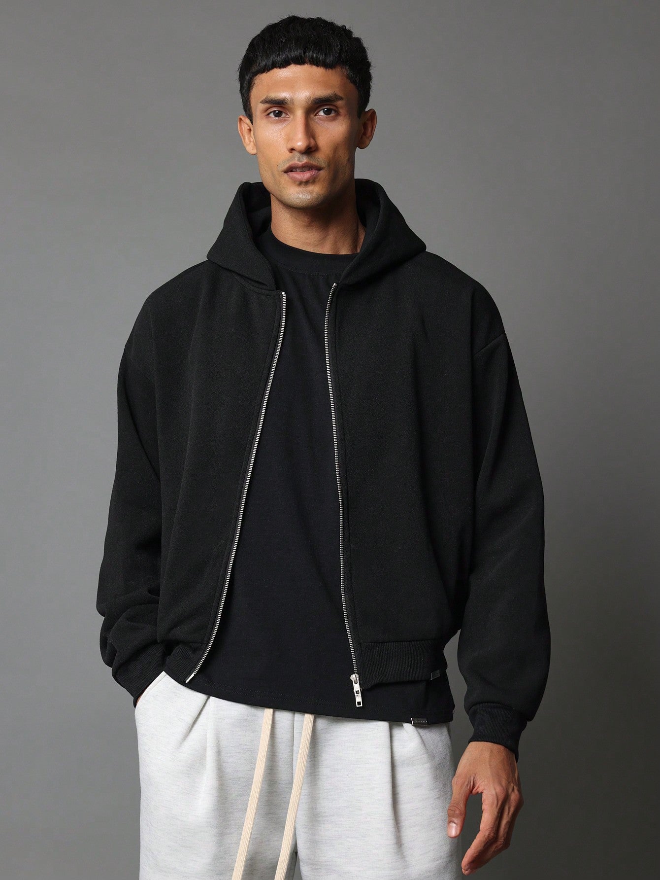 Crop Fit Zip Through Essential Hoodie