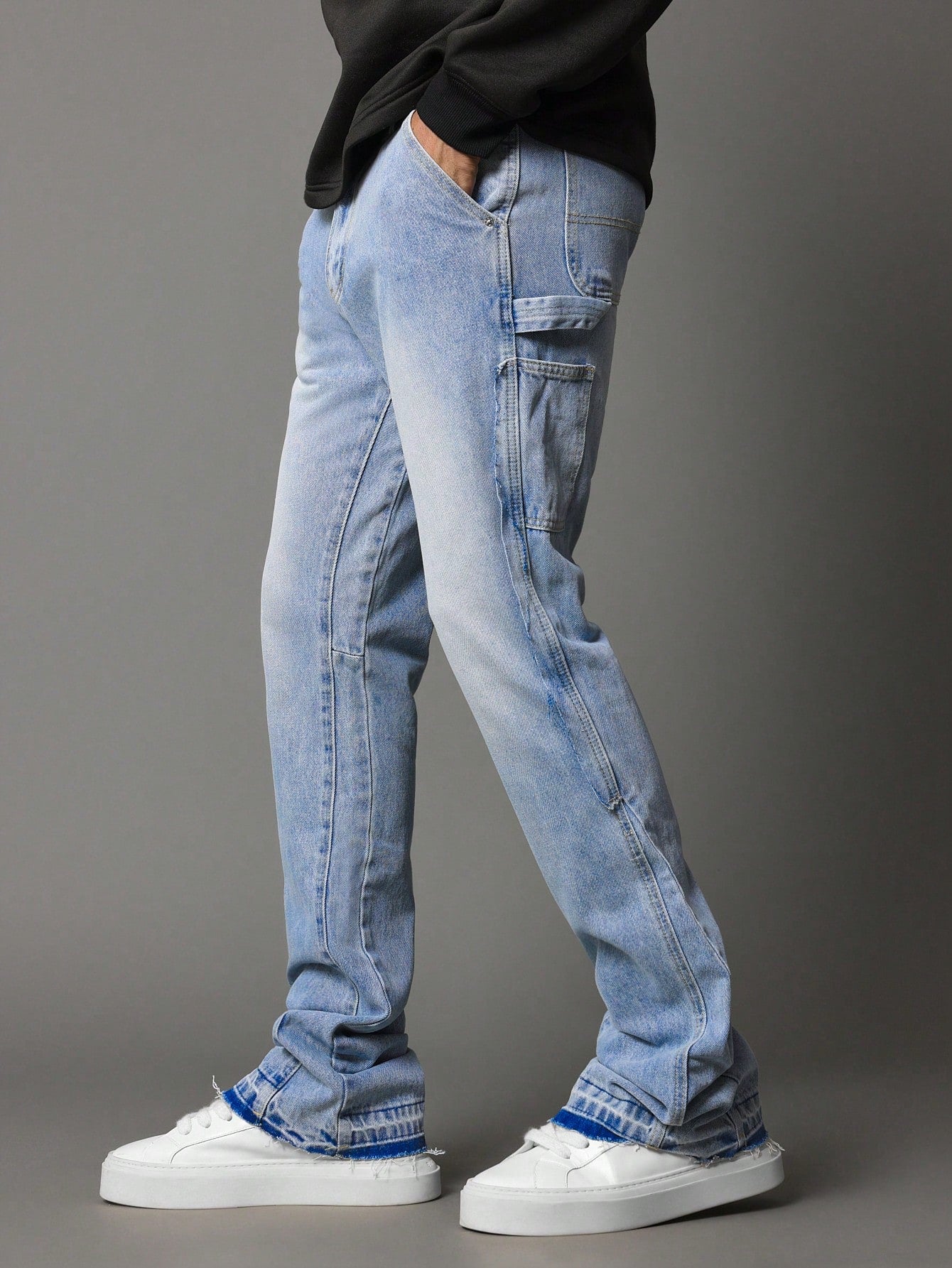 Flare Fit Washed Raw Edge Carpenter Jean