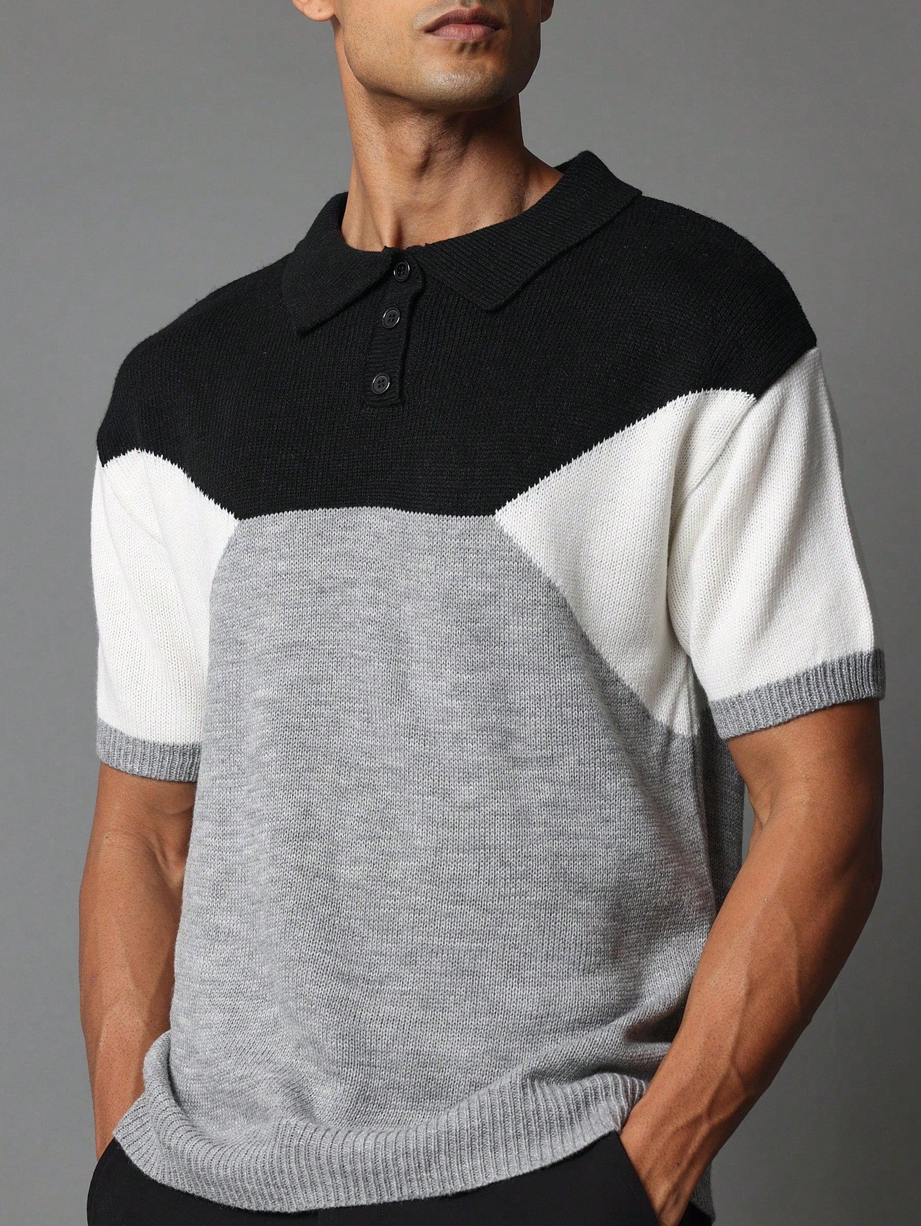 Muscle Fit Colour Blocked Polo Knit Shirt