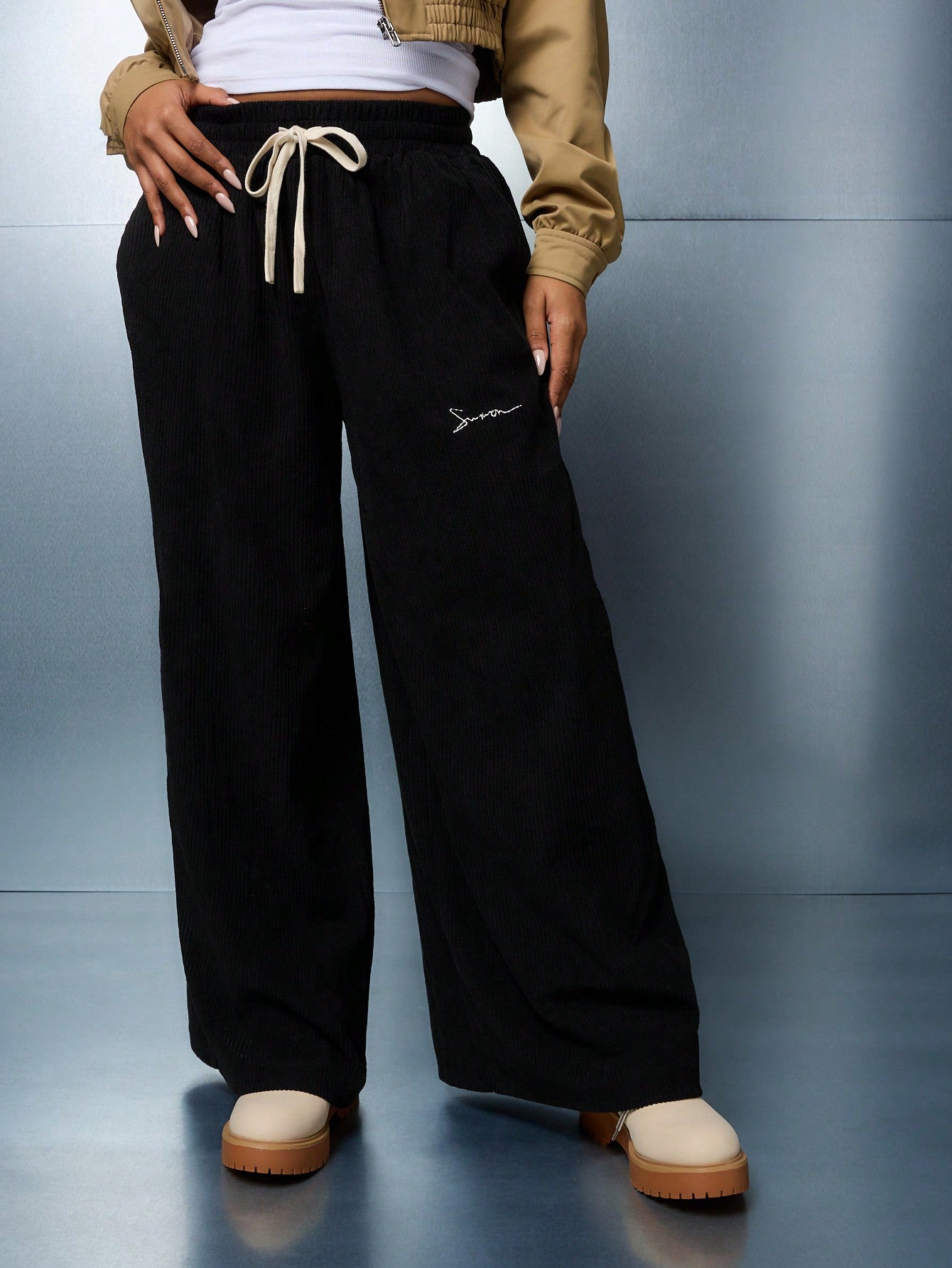 SUMWON WOMEN Wide Leg Pull On Jogger Pants With Draw Cords