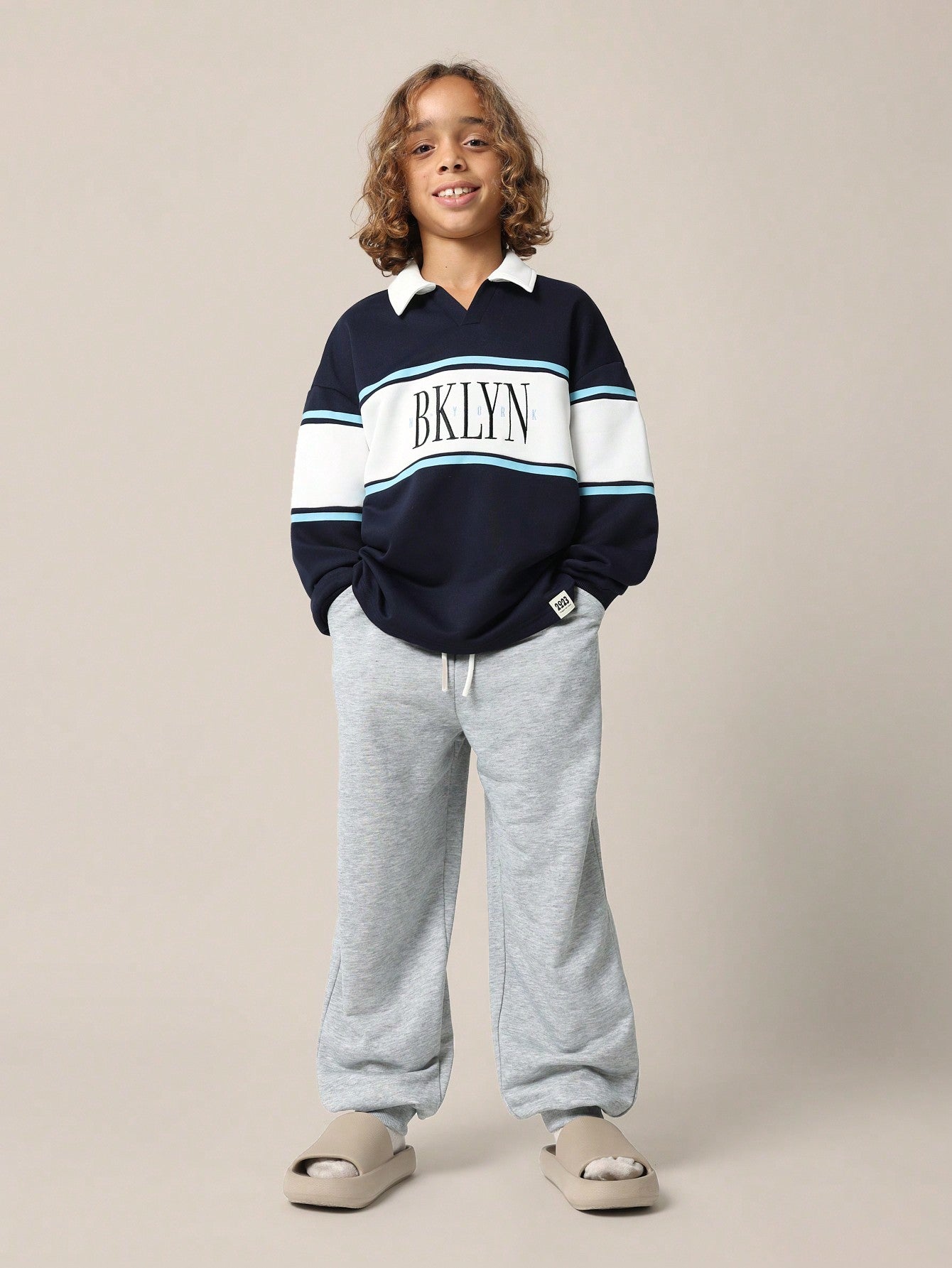 Tween Boys Relaxed Regular Fit Brooklyn Polo Sweatshirt And Jogger 2 Piece Set