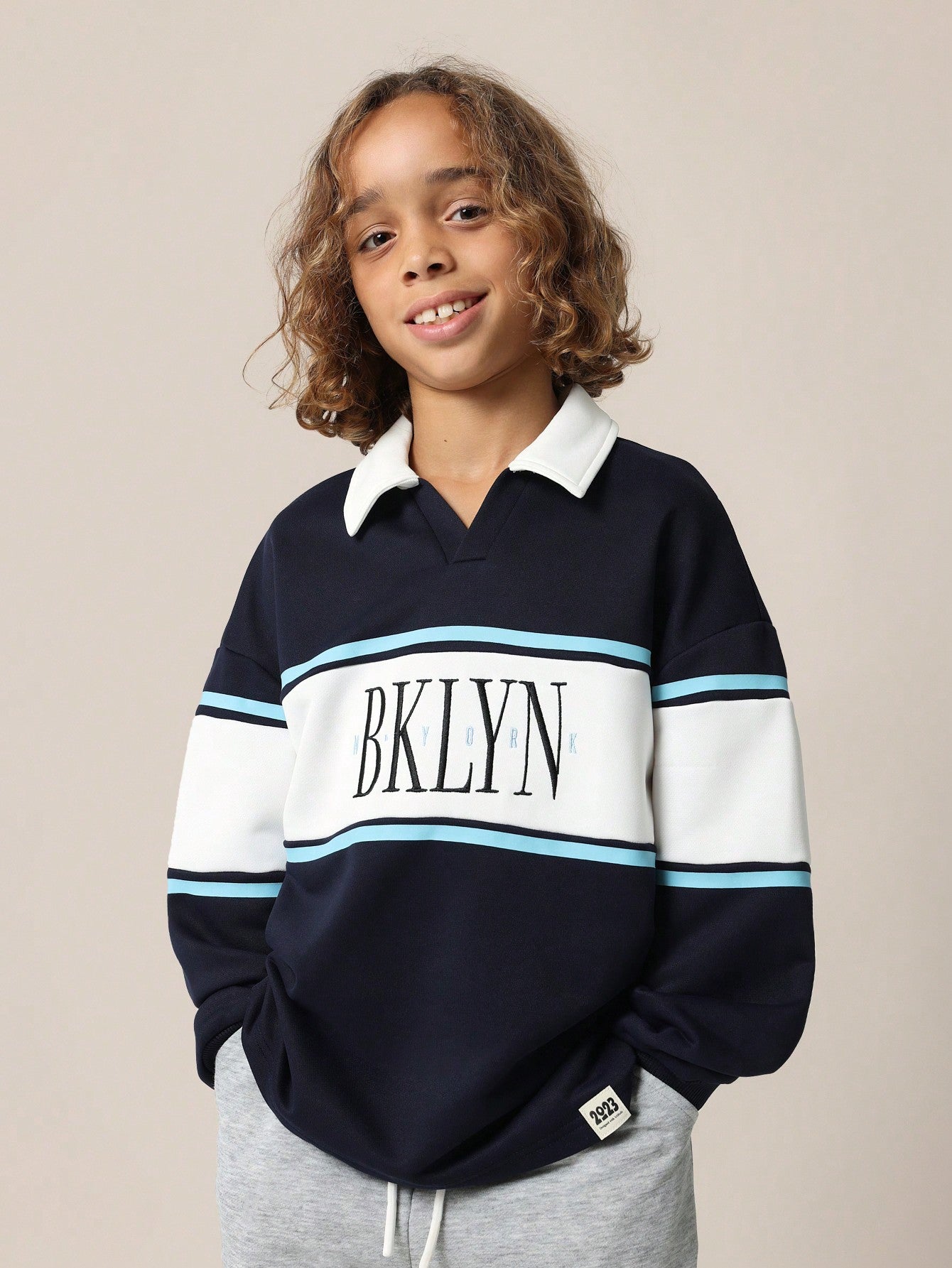 Tween Boys Relaxed Regular Fit Brooklyn Polo Sweatshirt And Jogger 2 Piece Set