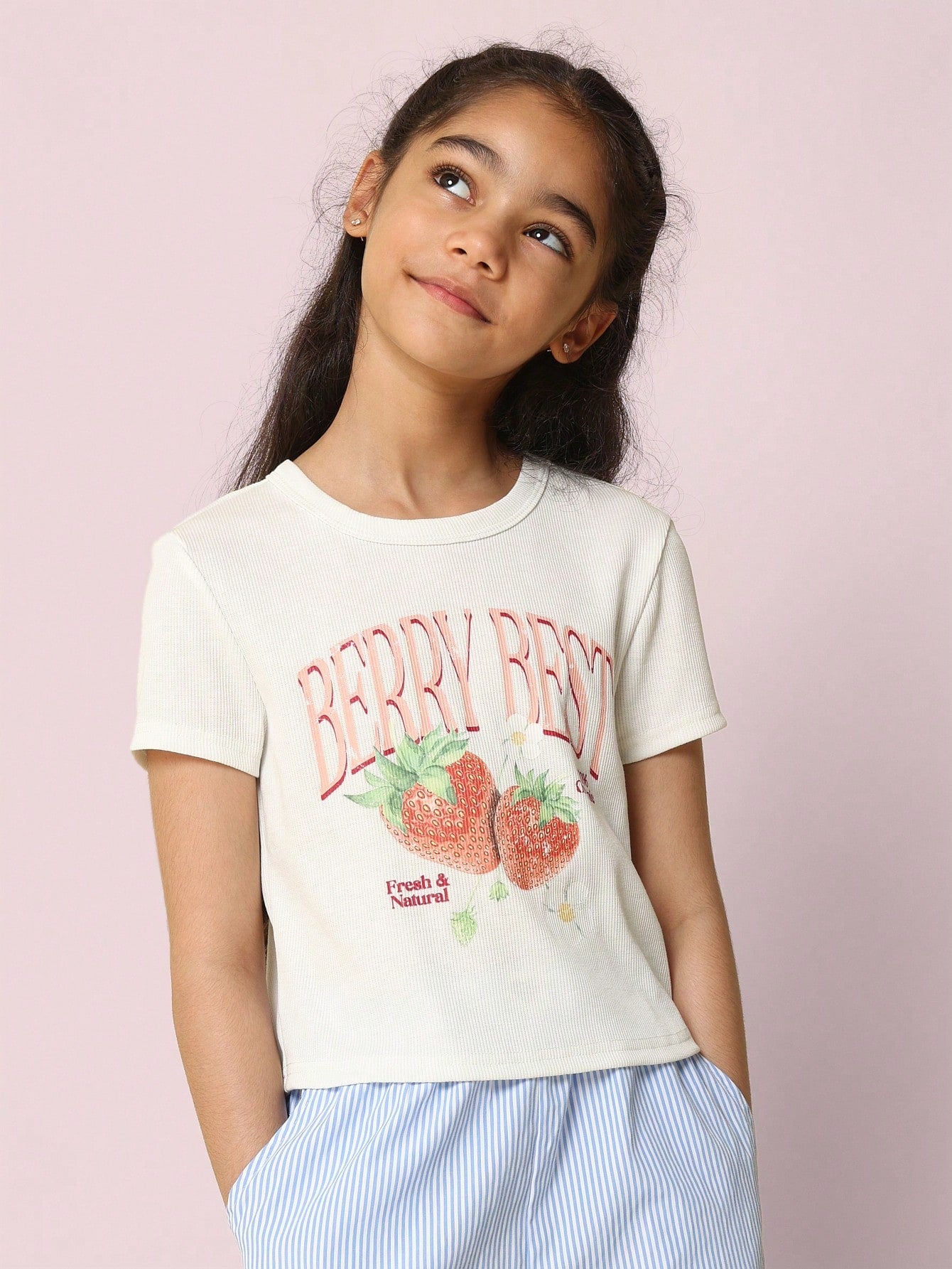 Tween Girls Everyday Baby Tee With Berry Graphic Print Tee