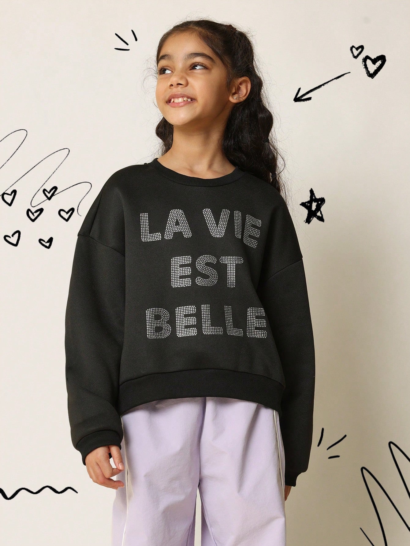 Tween Girls Comfy Cropped Sweatshirt With Hotfix Rhinestone Slogan