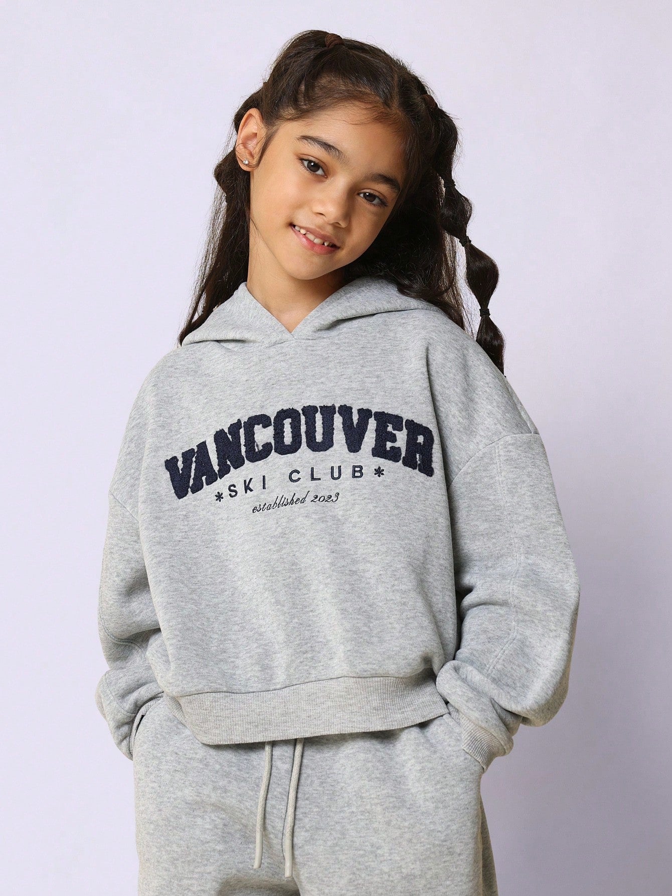 Tween Girls Comfy Grey Marl Regular Fit Overhead Hoodie With Applique And Jogger 2 Piece Set