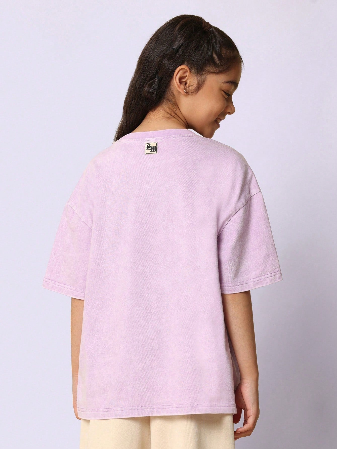 Tween Girls Everyday Oversized Short Sleeve Washed Tee With Rose & Cross Graphic Print