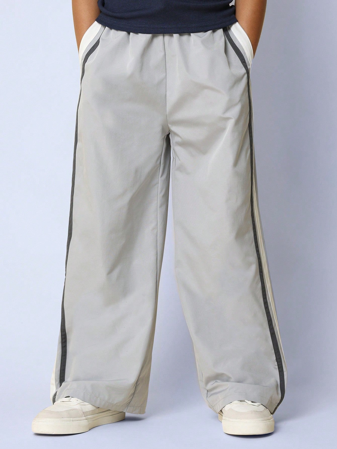 Tween Girls Relaxed Wide Leg Nylon Pant With Side Stripe Panel