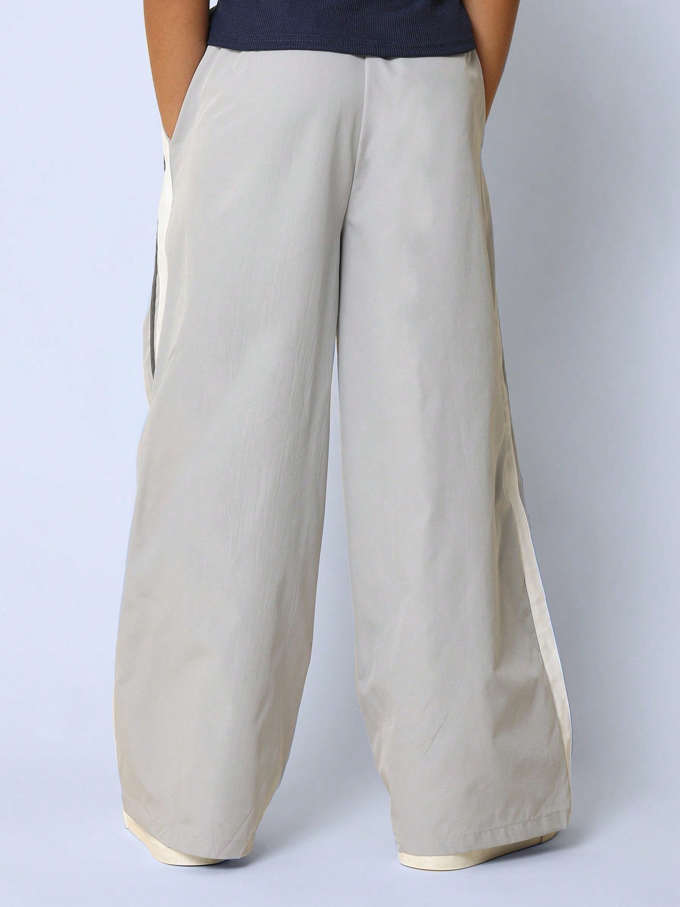 Tween Girls Relaxed Wide Leg Nylon Pant With Side Stripe Panel