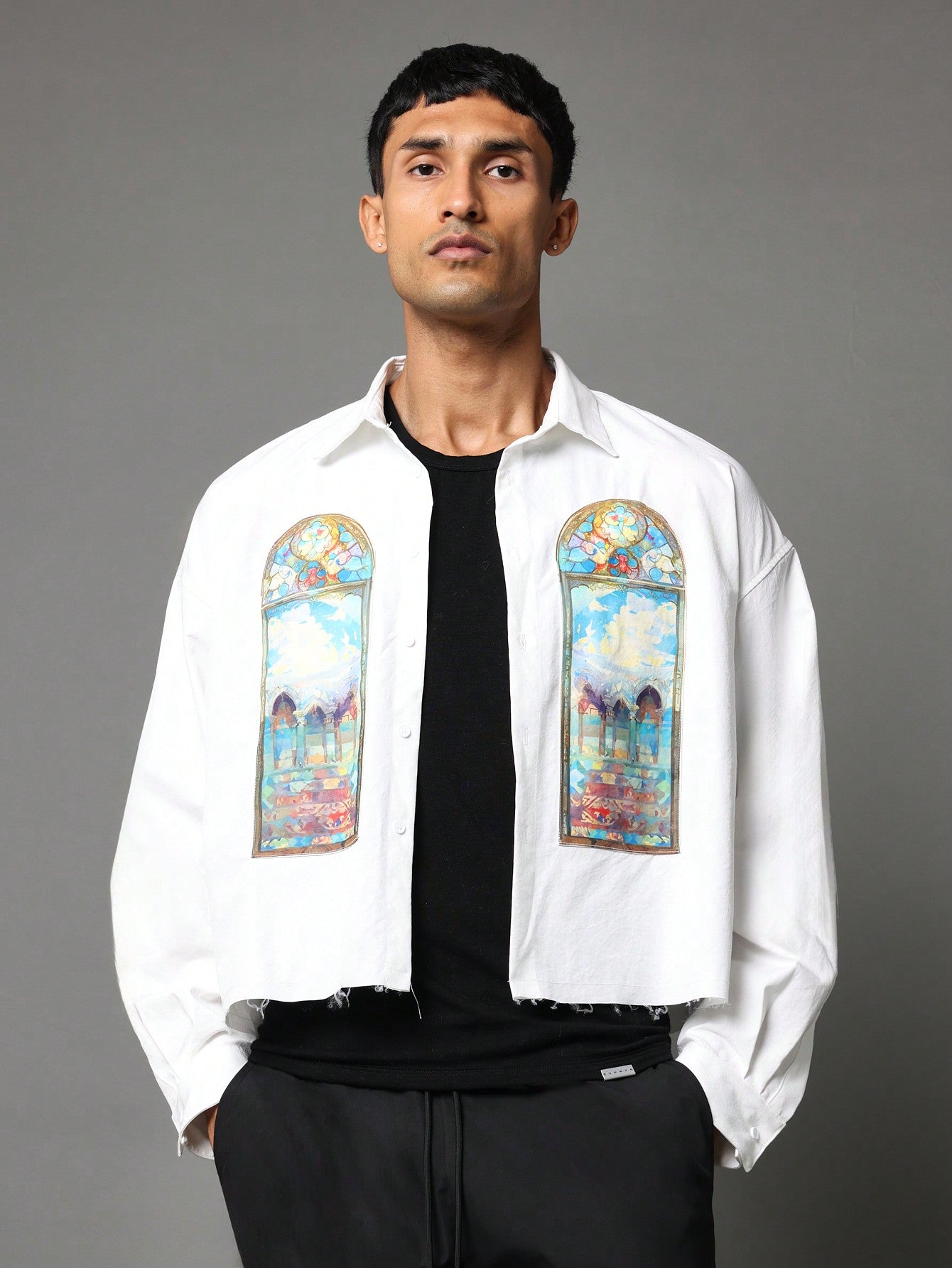 Crop Fit Shirt With Stained Window Graphic Print