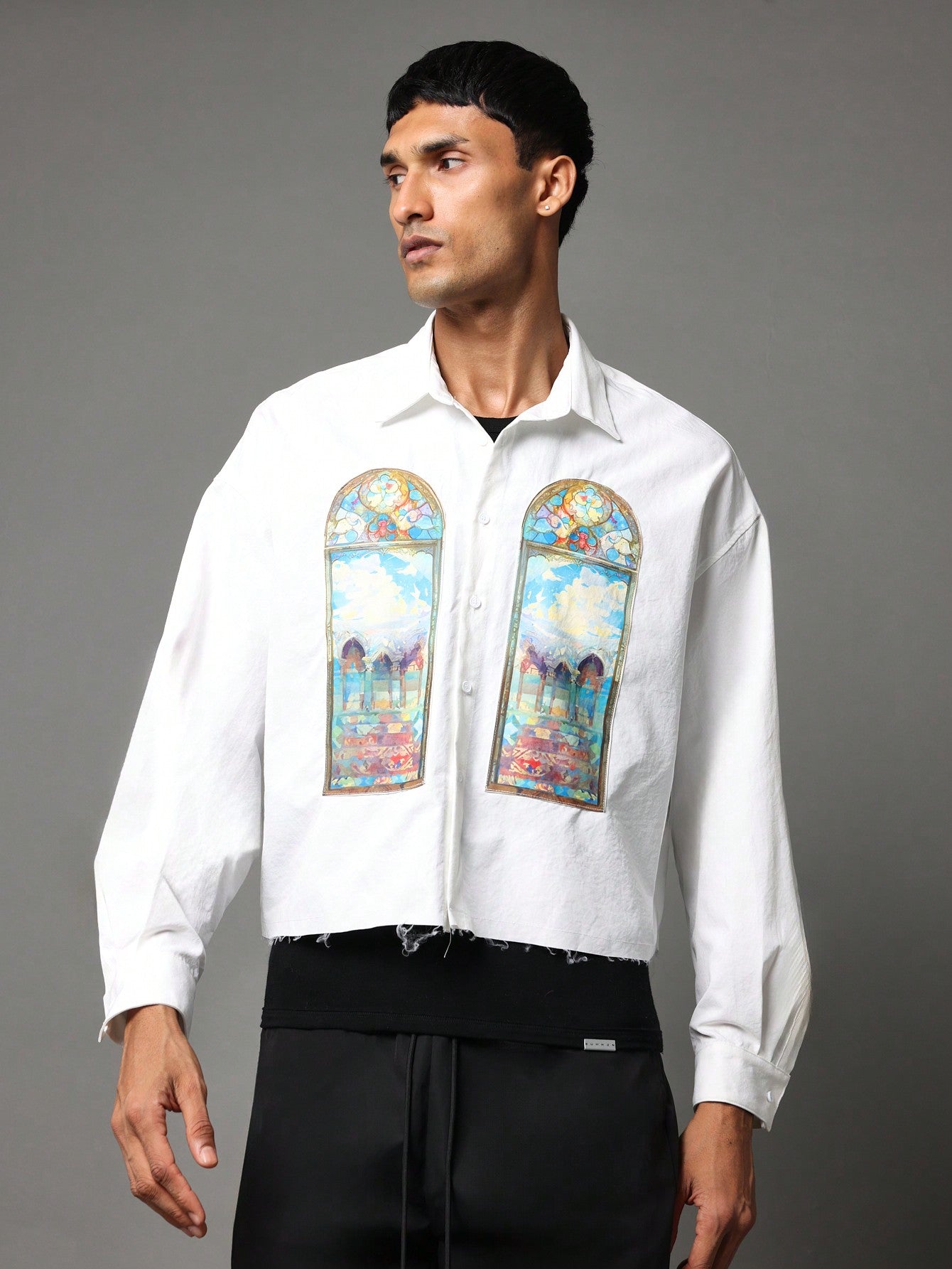 Crop Fit Shirt With Stained Window Graphic Print