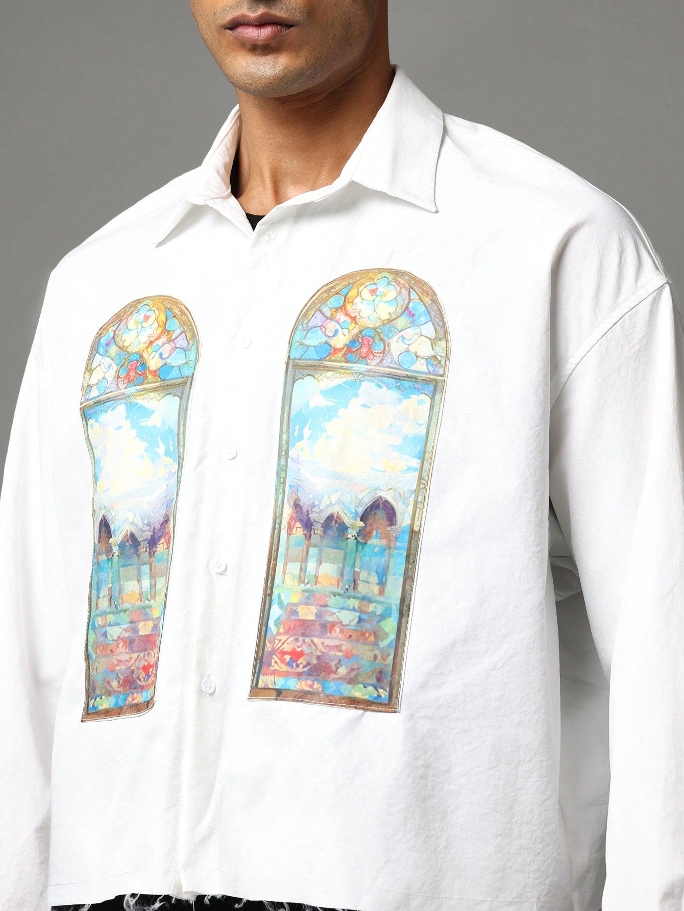 Crop Fit Shirt With Stained Window Graphic Print