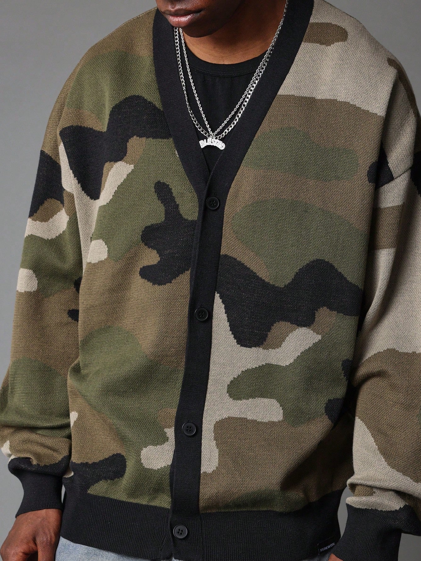 Regular Fit Camouflage Printed Cardigan