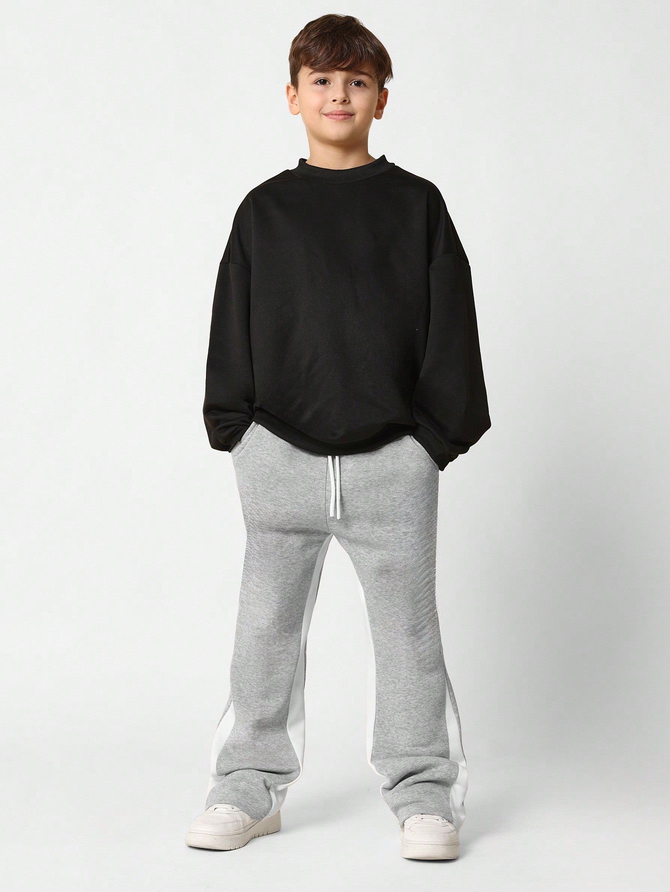 Tween Boys Comfy Grey Marl Flare Fit Panelled Essential Sweatpants