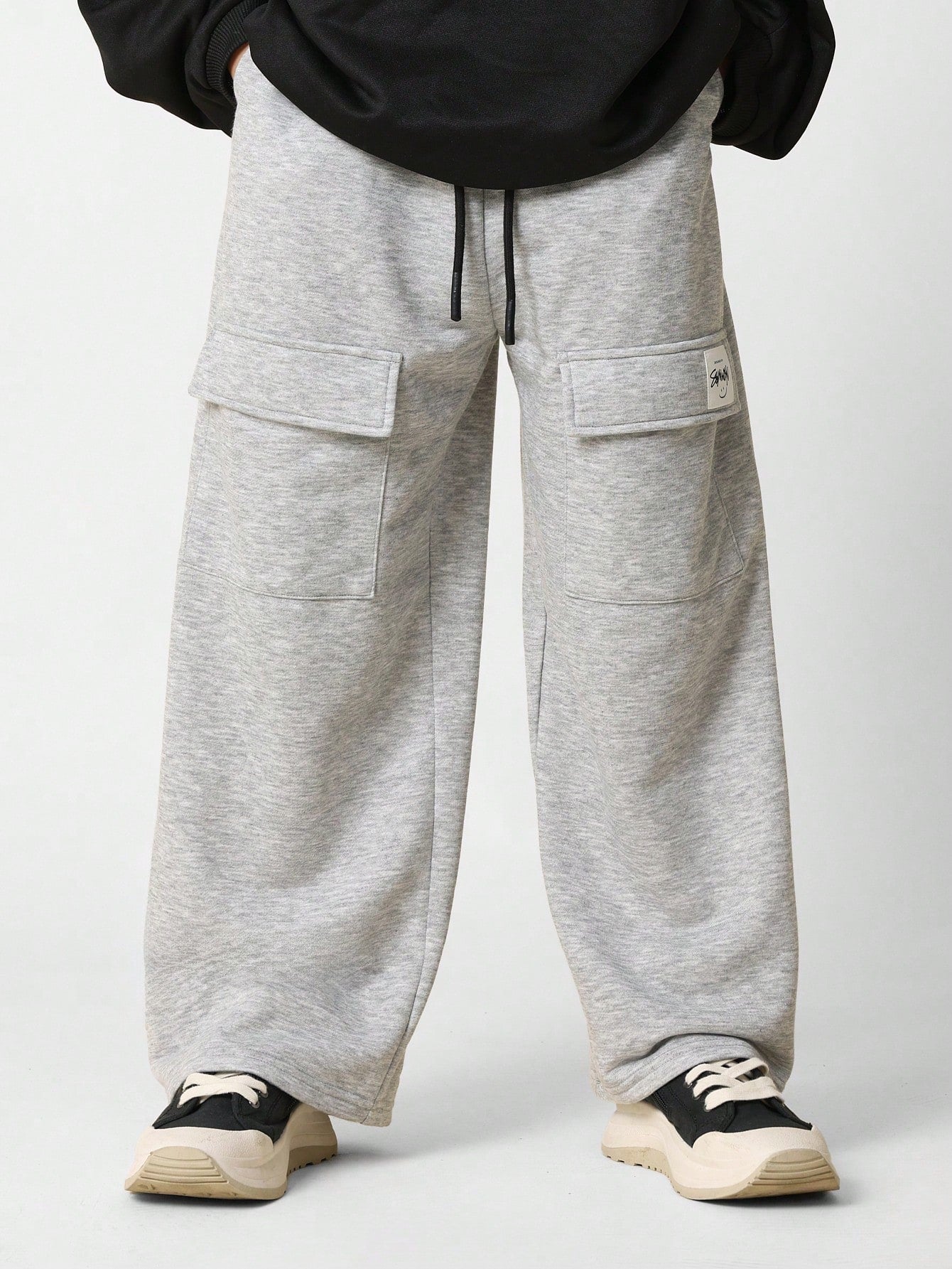 Tween Boys Comfy Grey Marl Drop Crotch Cargo Essential Sweatpants