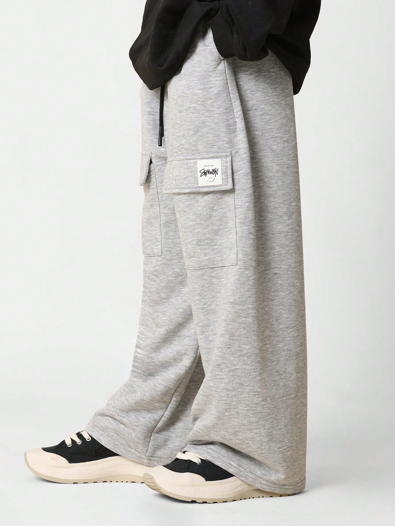 Tween Boys Comfy Grey Marl Drop Crotch Cargo Essential Sweatpants