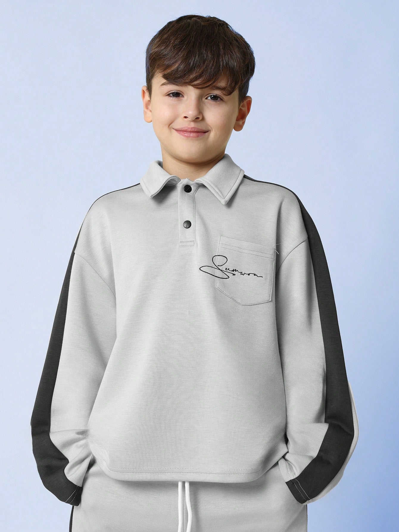 Tween Boys Relaxed Regular Fit Contrast Colour Smart Polo Sweatshirts And Sweatpants 2 Piece Set