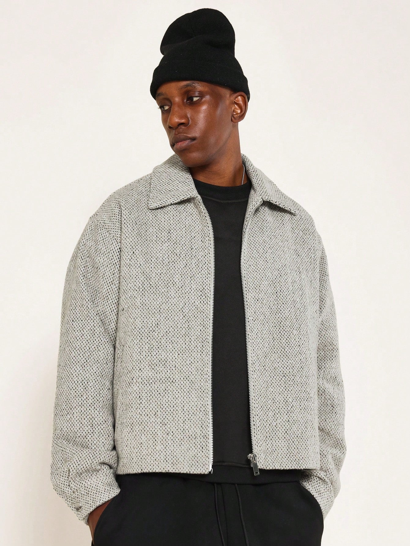 Boxy Textured Zip Through Jacket