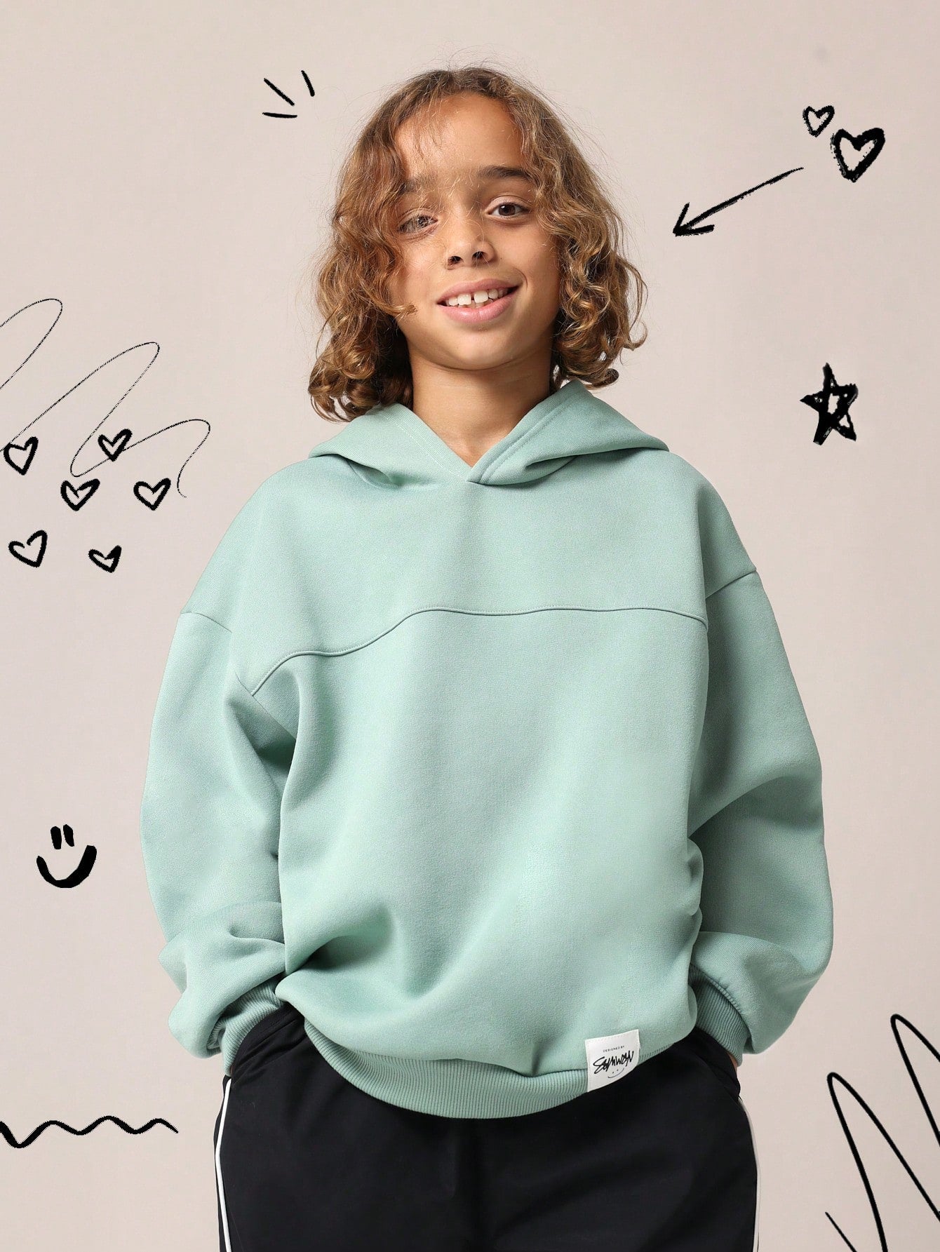 Tween Boys Comfy Regular Fit Overhead Hoodie With Graphic Printed And Loose Fit Baggy Nylon Pant With Piping Detail 2 Piece Set