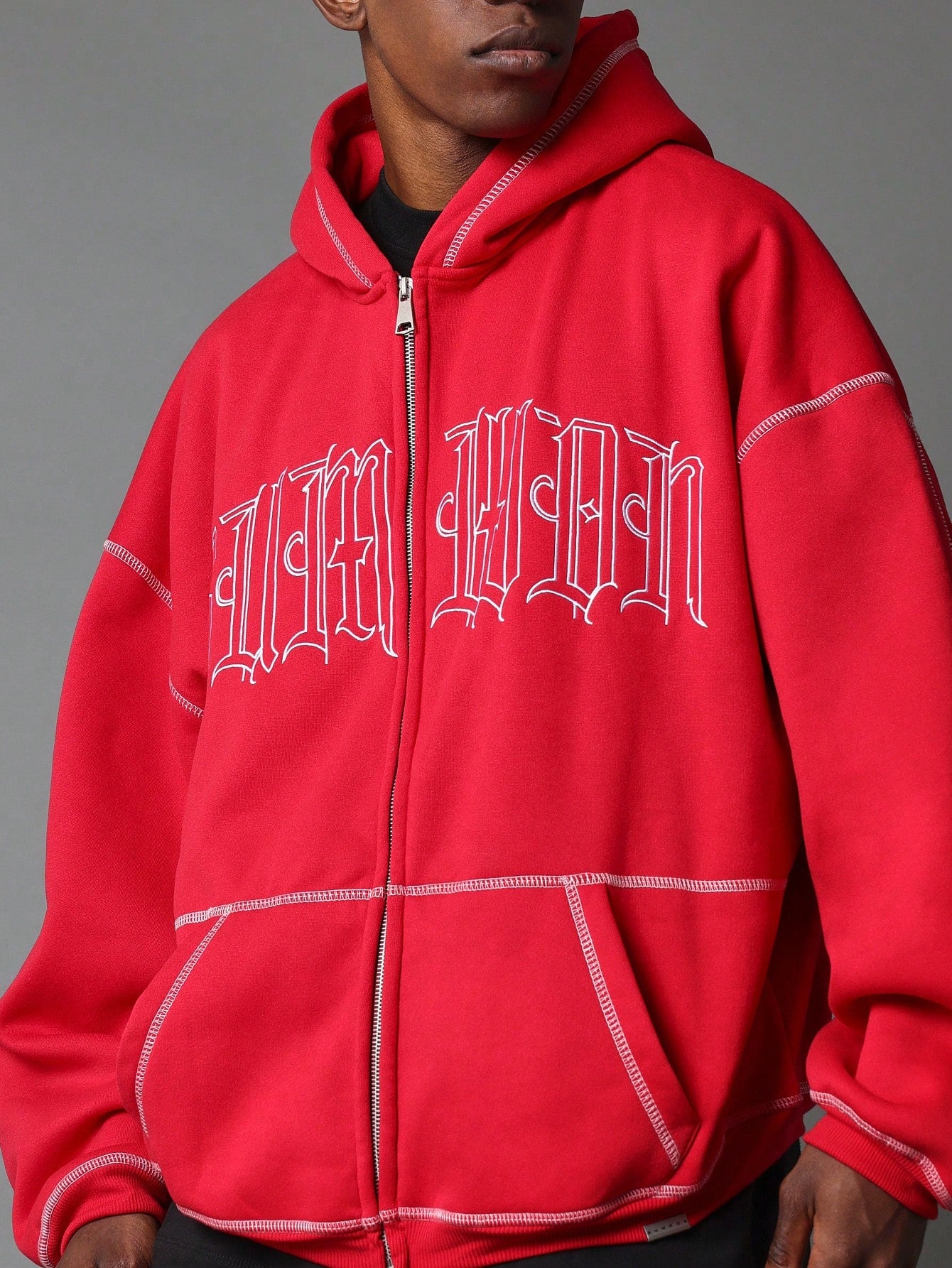 Zip Through Hoodie With Front Embroidery