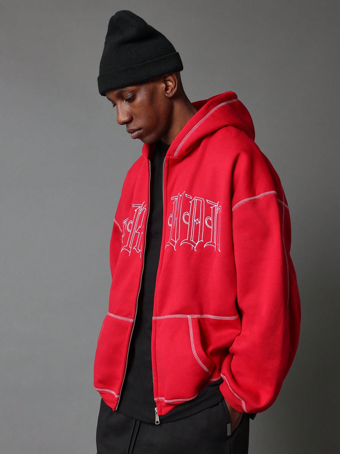 Zip Through Hoodie With Front Embroidery