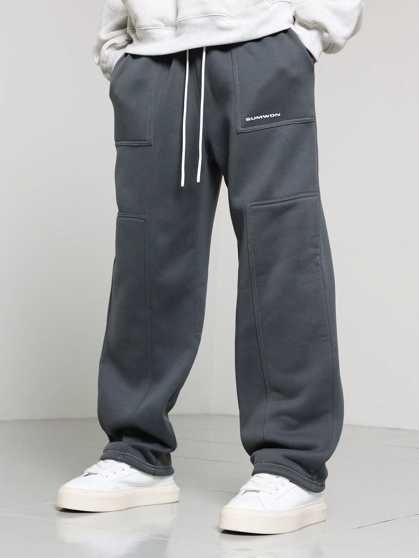 Skater Fit Contrast Stitching Sweatpants With Drawcord