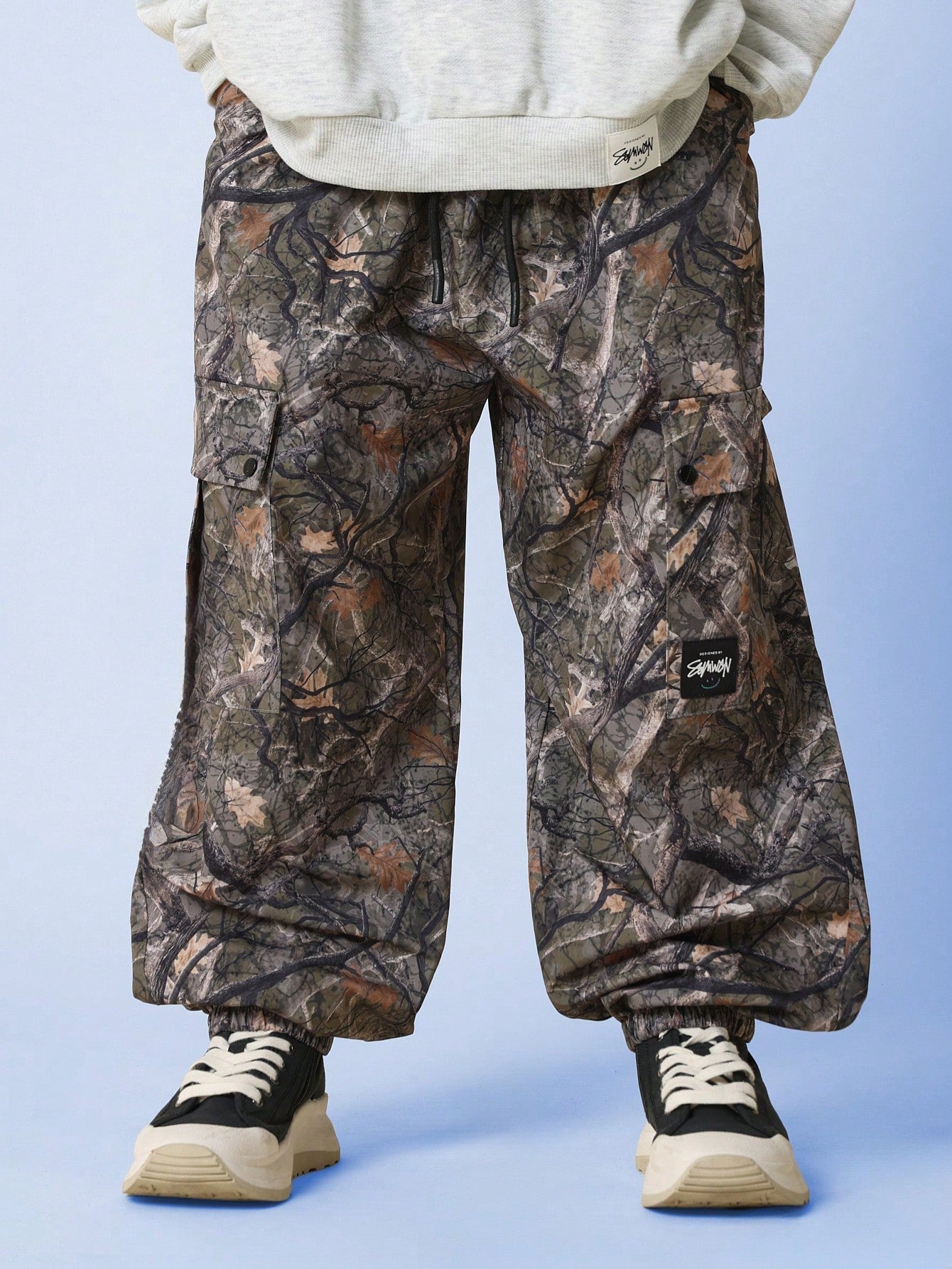 Tween Boys Relaxed Loose Fit Baggy All Over Printed Cargo Jogger Pant