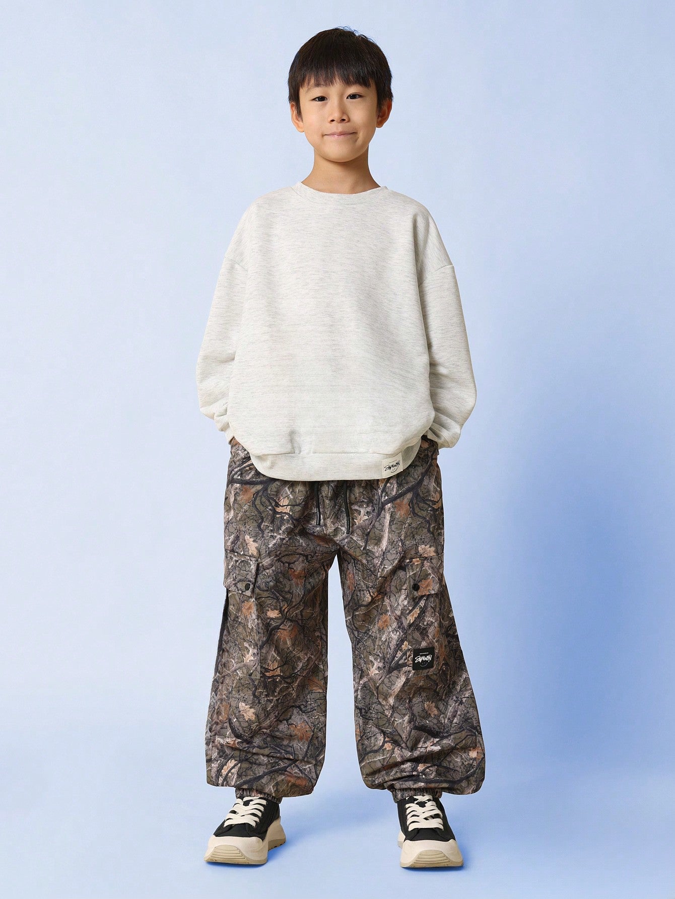 Tween Boys Relaxed Loose Fit Baggy All Over Printed Cargo Jogger Pant