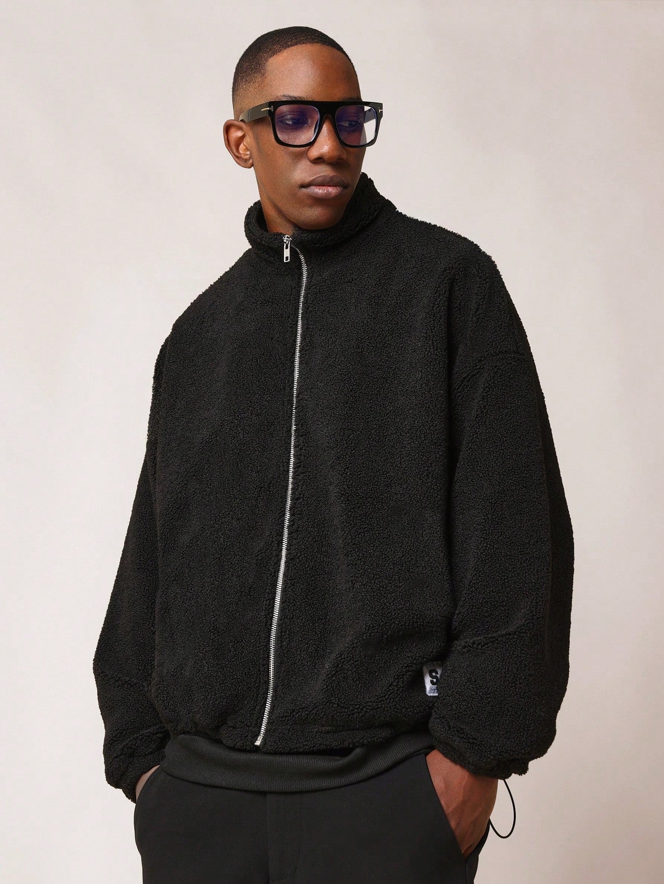 Regular Fit Funnel Neck Zip Through Borg Track Jacket