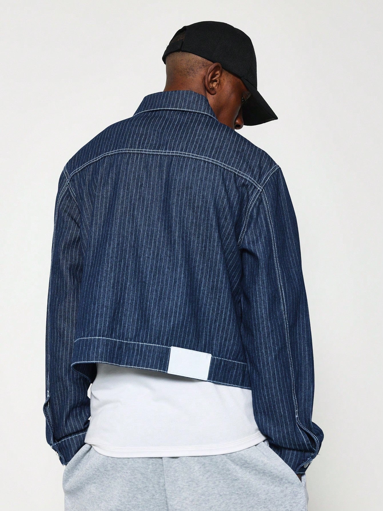 Cropped Contrast Stitching Stripe Denim Jacket