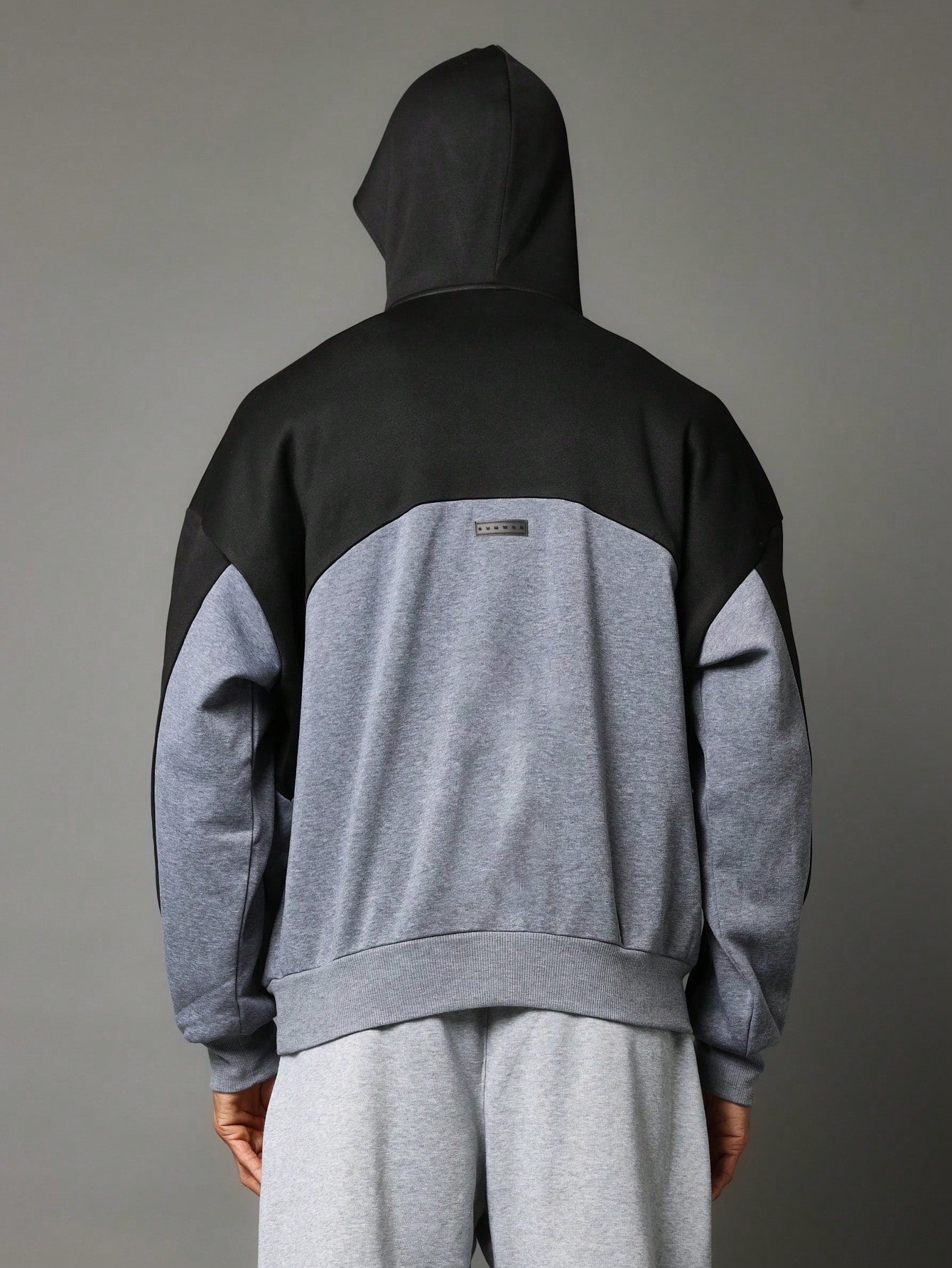 Regular Fit Colour Block Funnel Neck Heavyweight Hoodie With Graphic Print