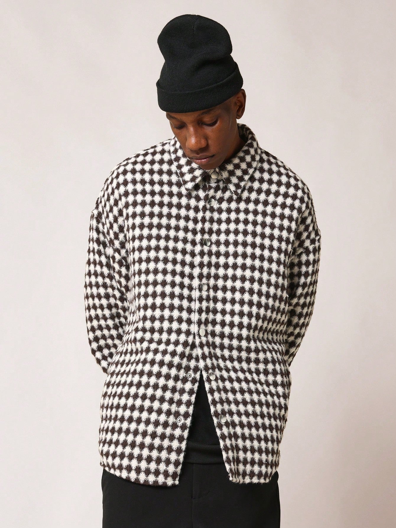 Oversized Fit Waffle Checked Shacket