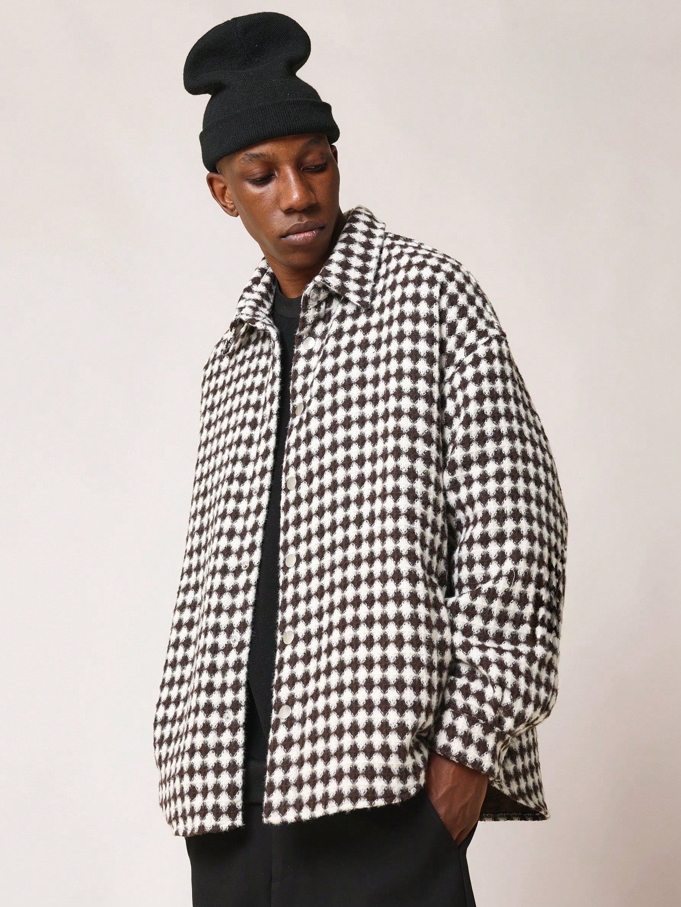 Oversized Fit Waffle Checked Shacket