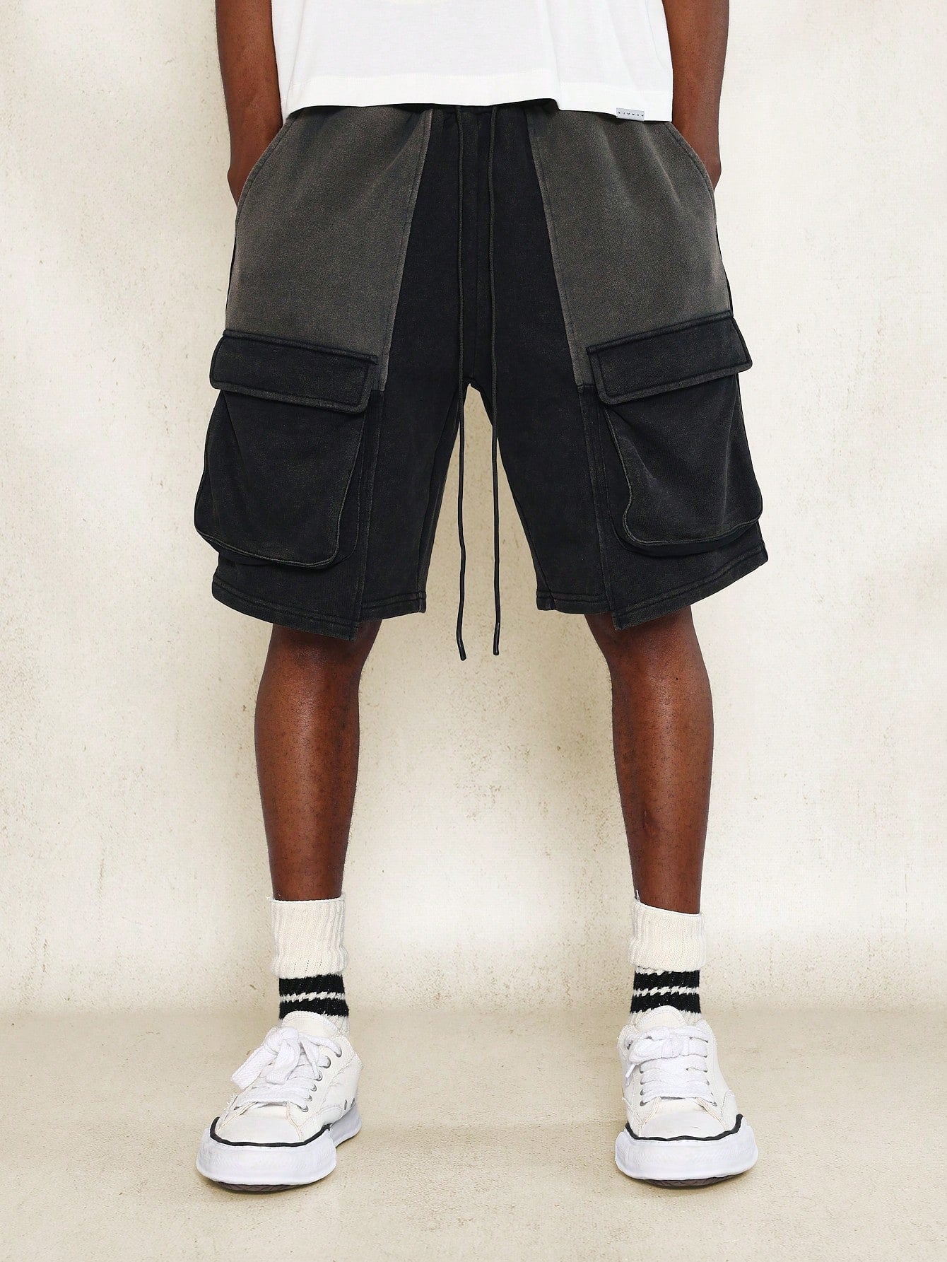 Washed Contrast Colour Cargo Short With Drawstring