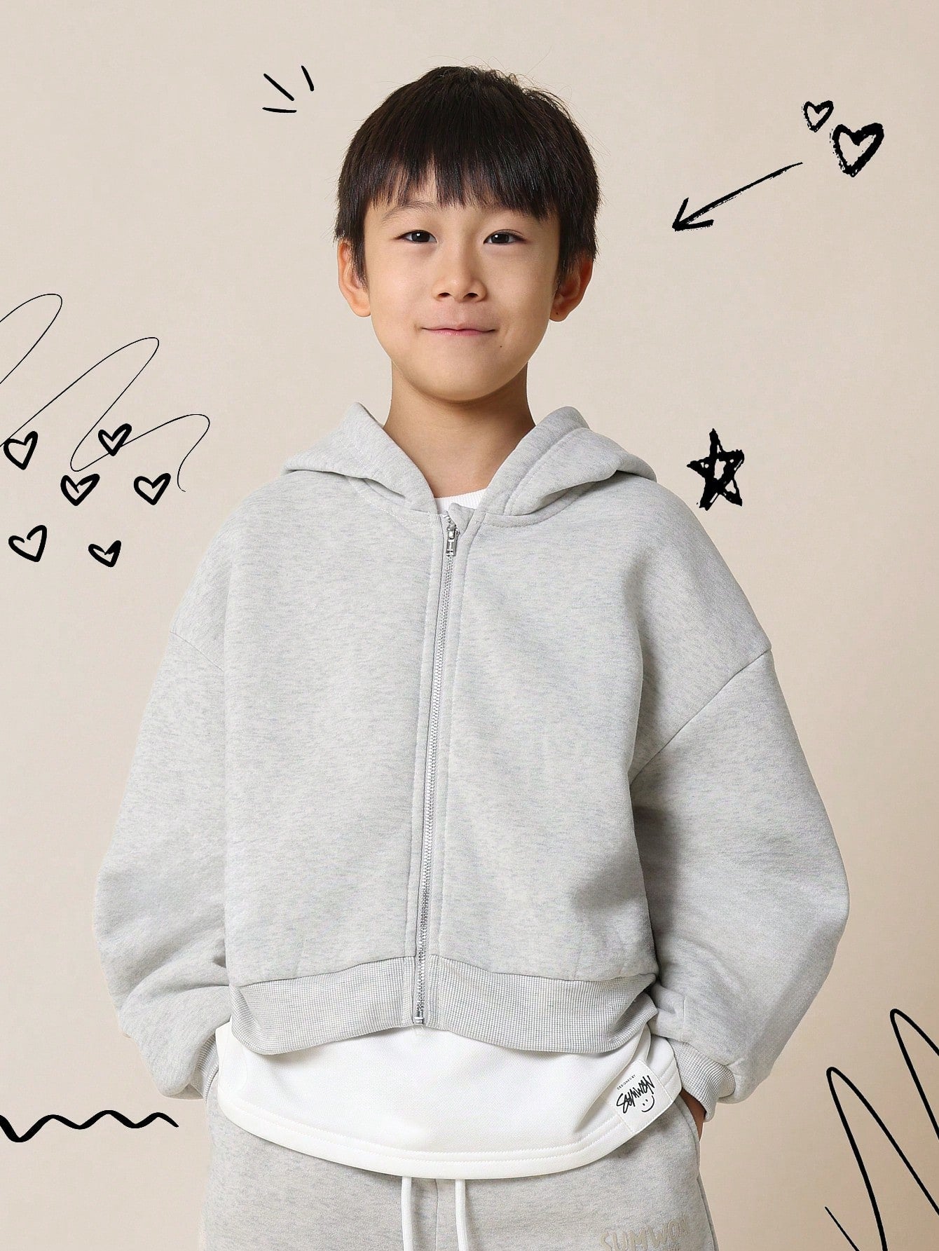 Tween Boys Relaxed Crop Zip Through Essential Hoodie