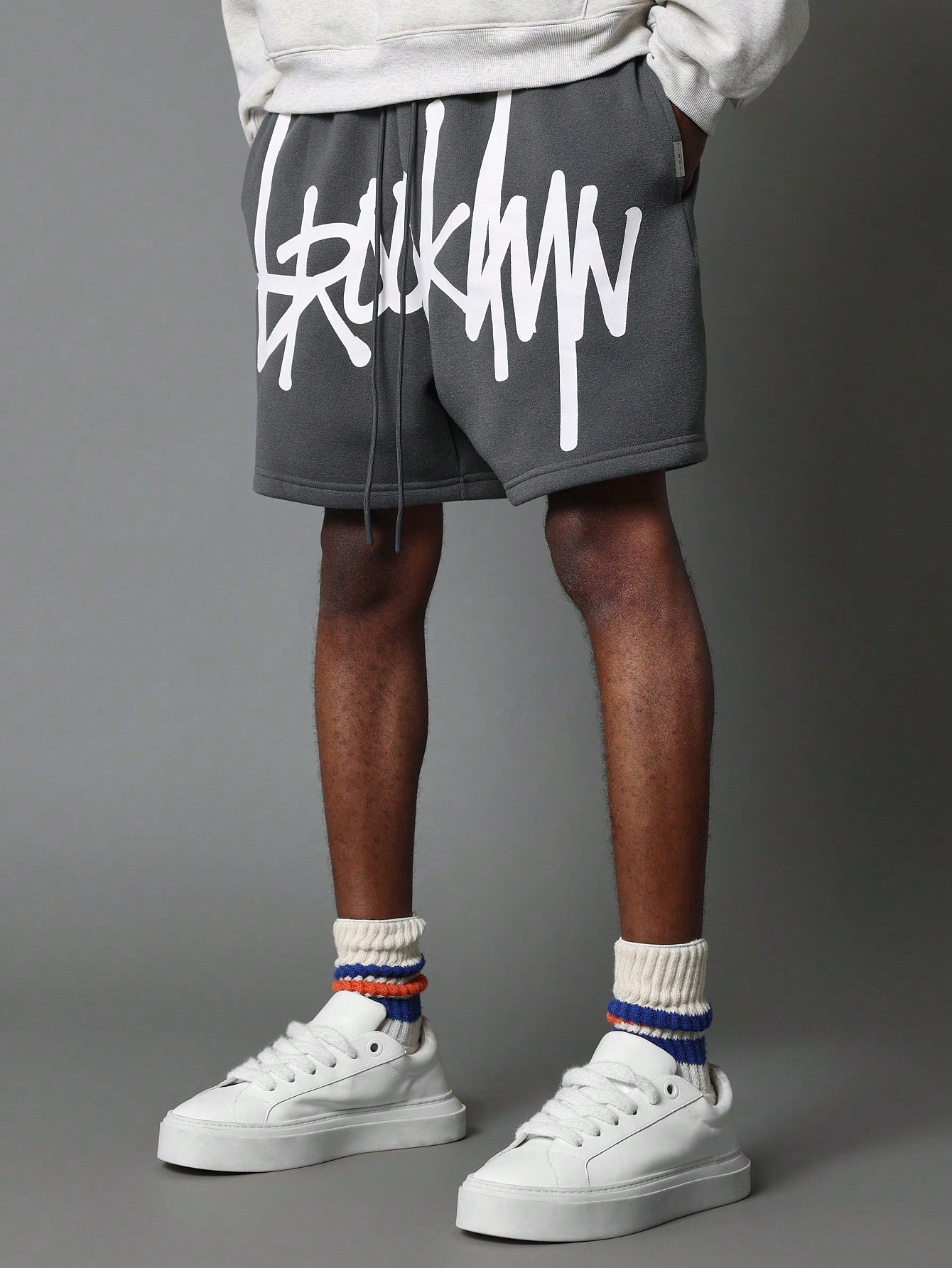 Drop Crotch Short With Front Graphic Print