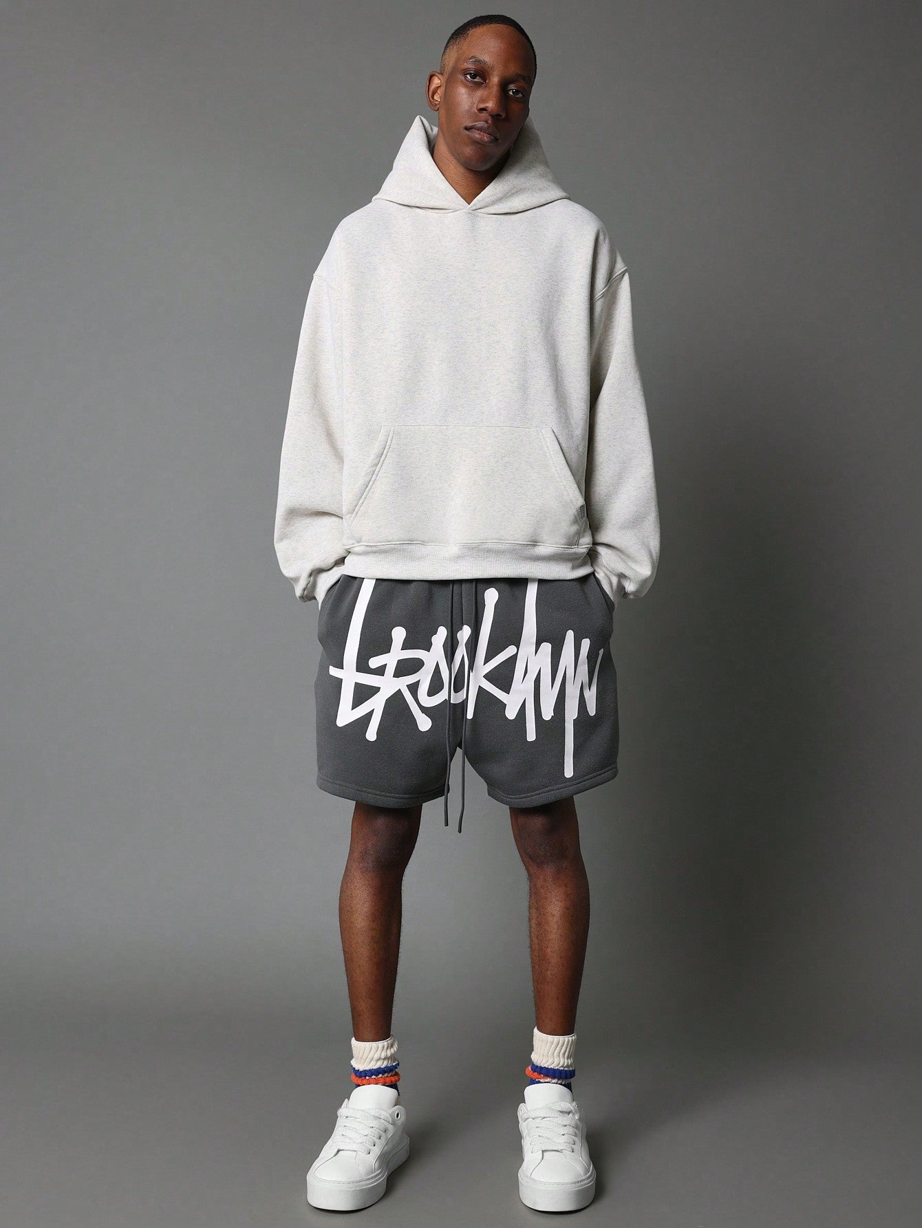 Drop Crotch Short With Front Graphic Print