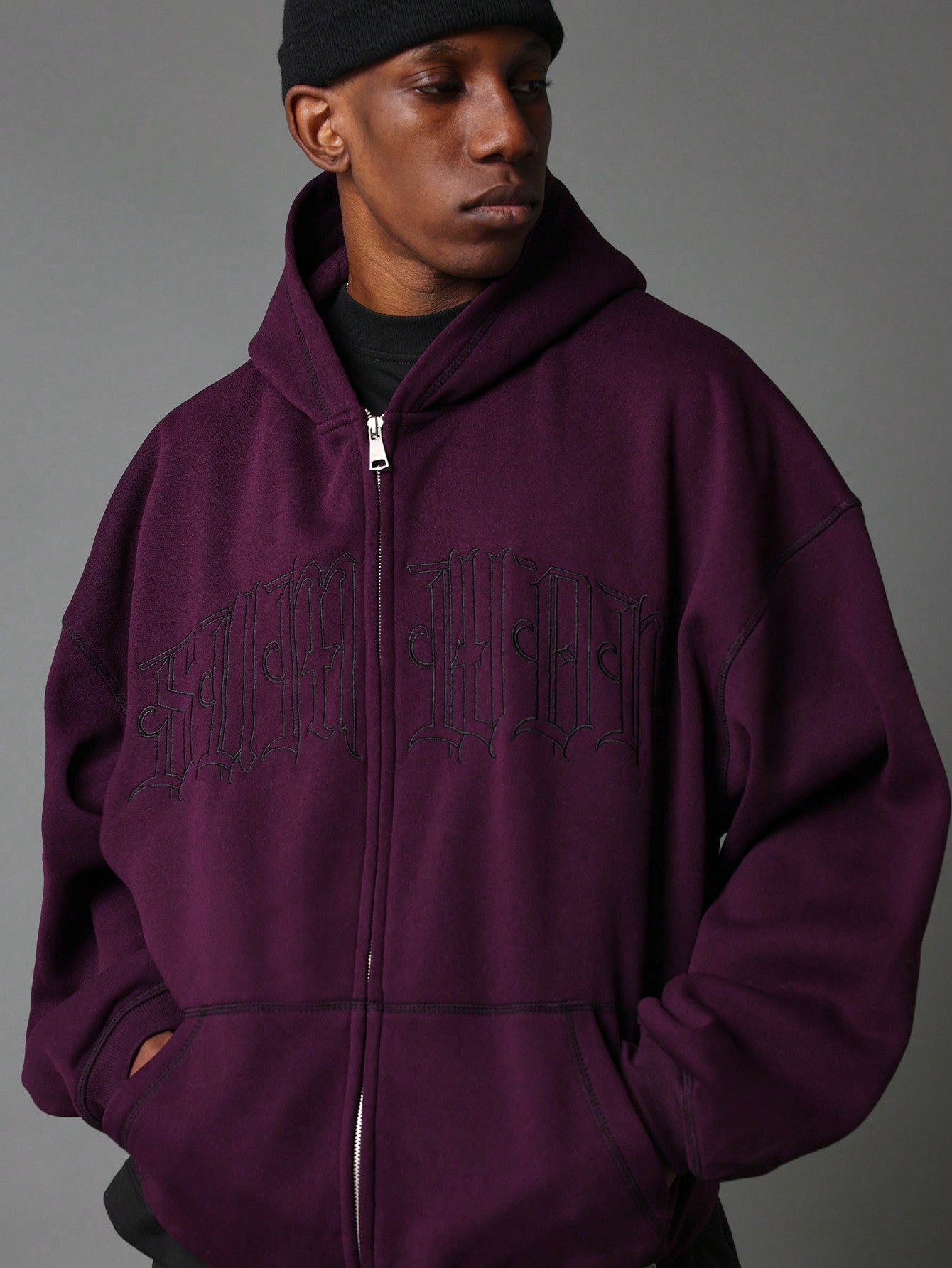 Zip Through Hoodie With Front Embroidery