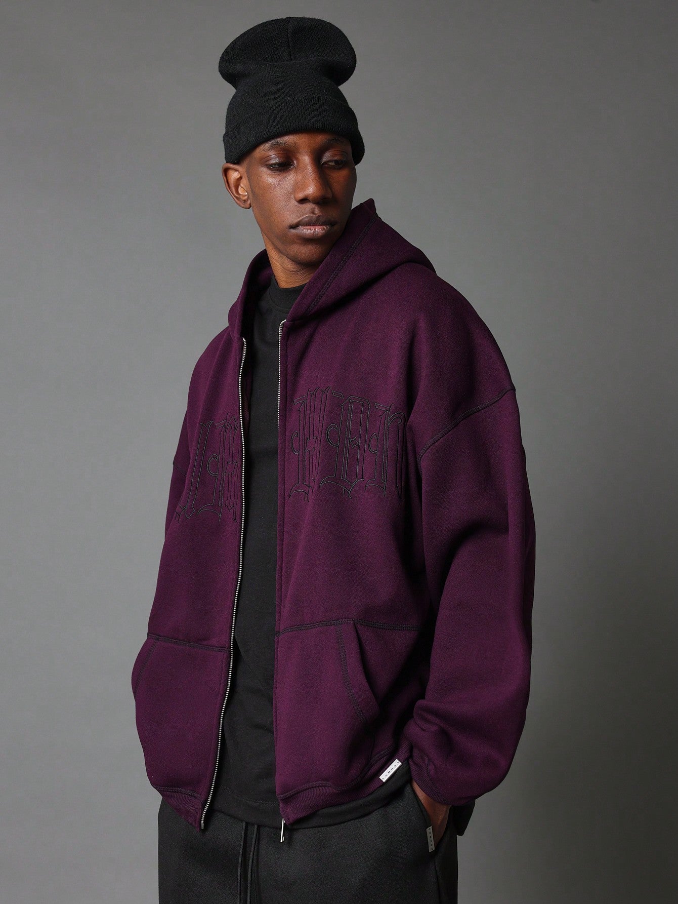 Zip Through Hoodie With Front Embroidery