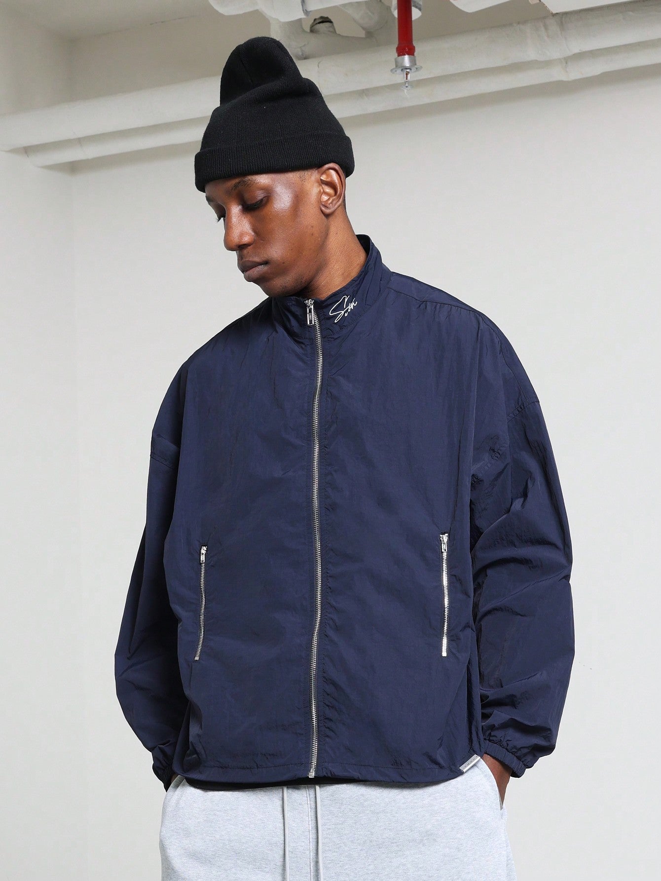 Regular Fit Funnel Neck Zip Through Nylon Jacket