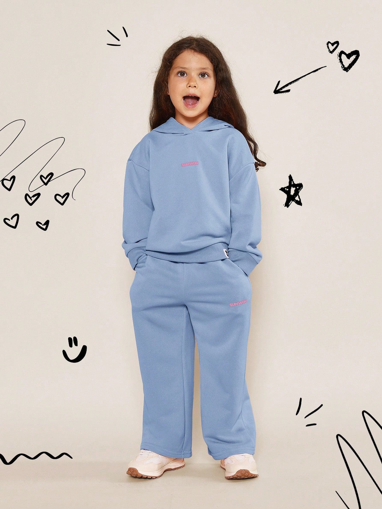 Young Girls Everyday Play Overhead Hoodie And Wide Leg Jogger 2 Piece Set With Graphic Front Print