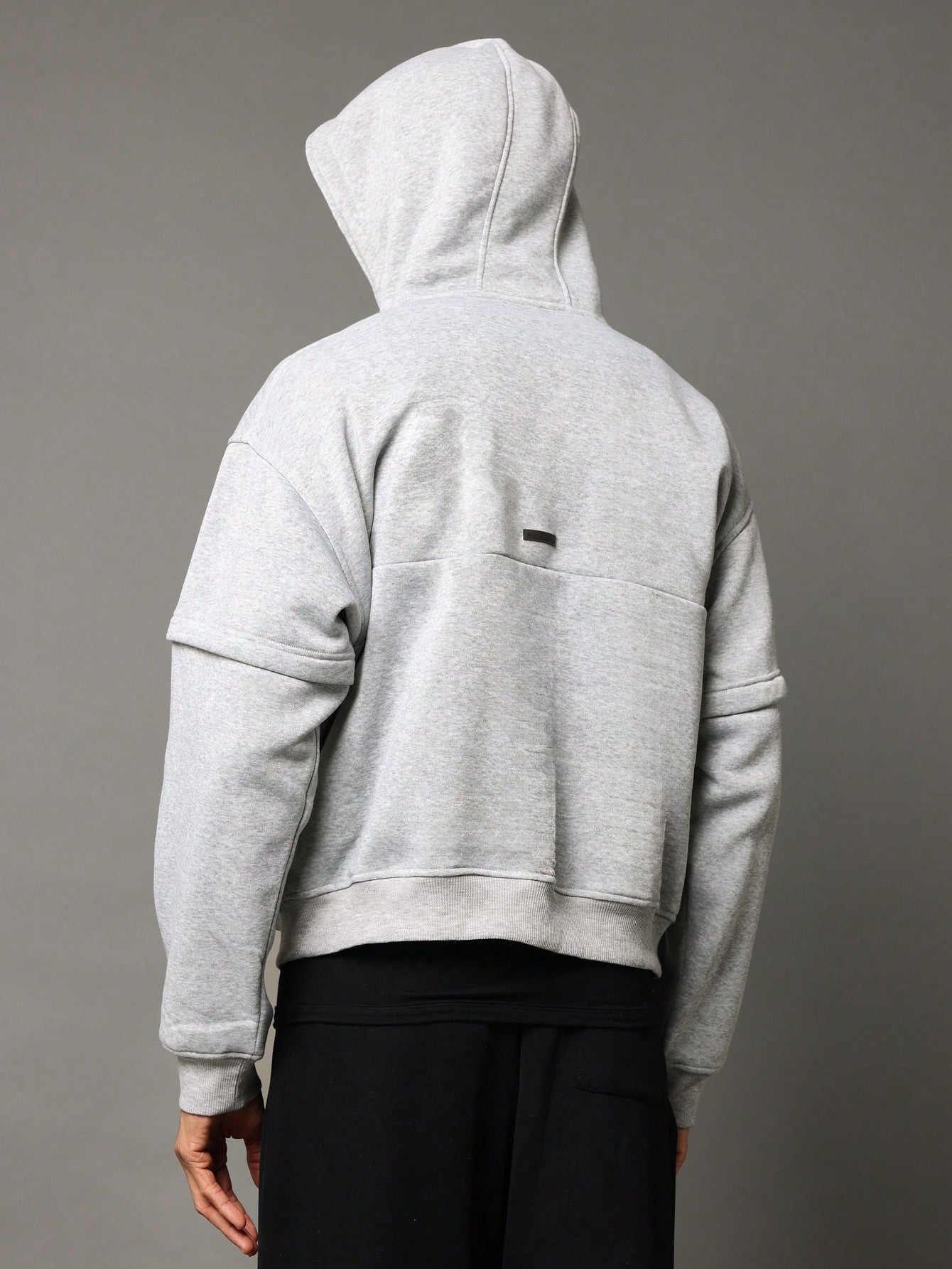 Regular Fit Raised Neck Hoodie With Mock Sleeve & Side Pockets