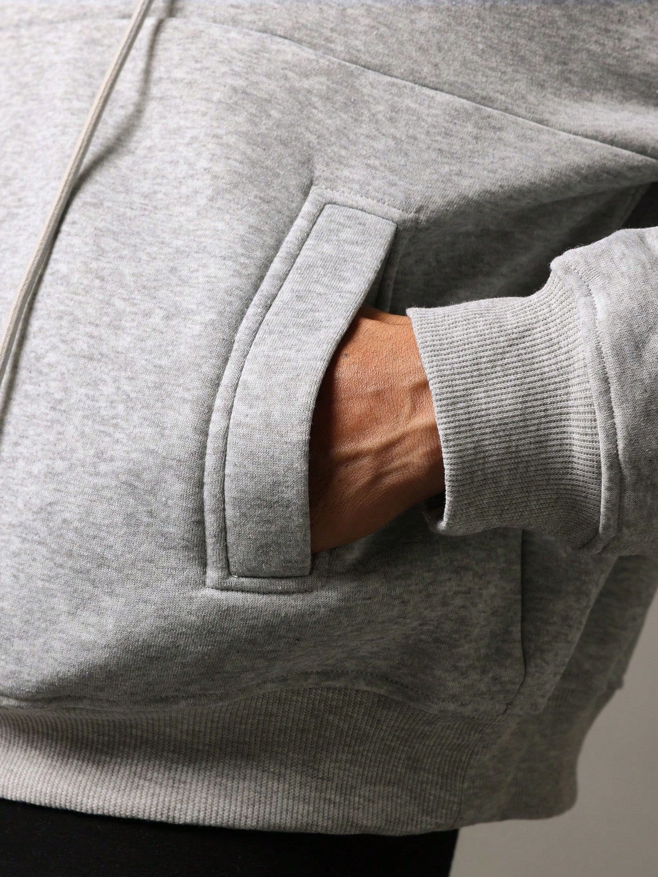 Regular Fit Raised Neck Hoodie With Mock Sleeve & Side Pockets