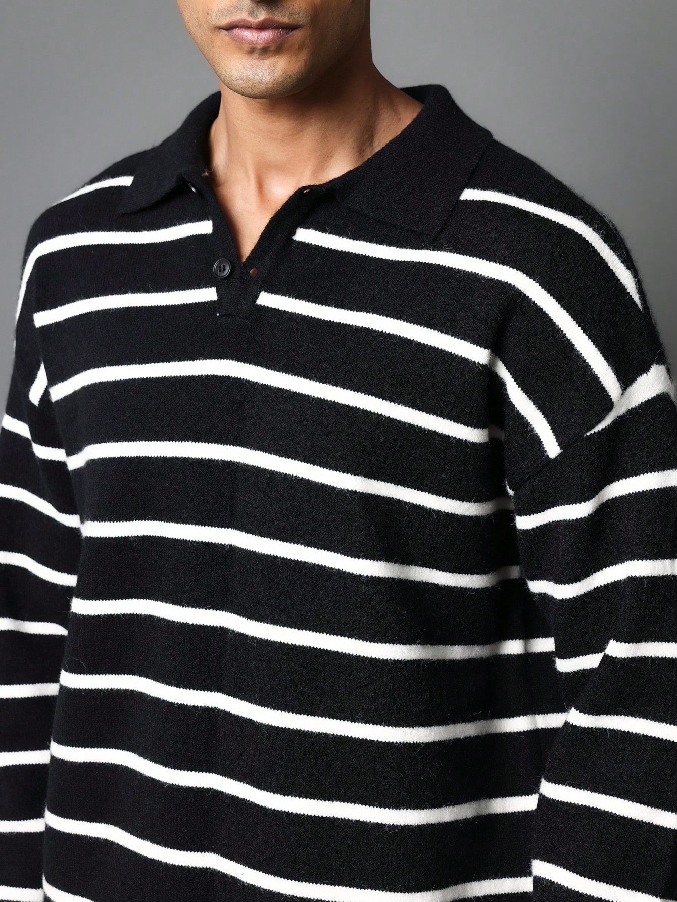 Regular Fit Stripe Knit Polo Sweater