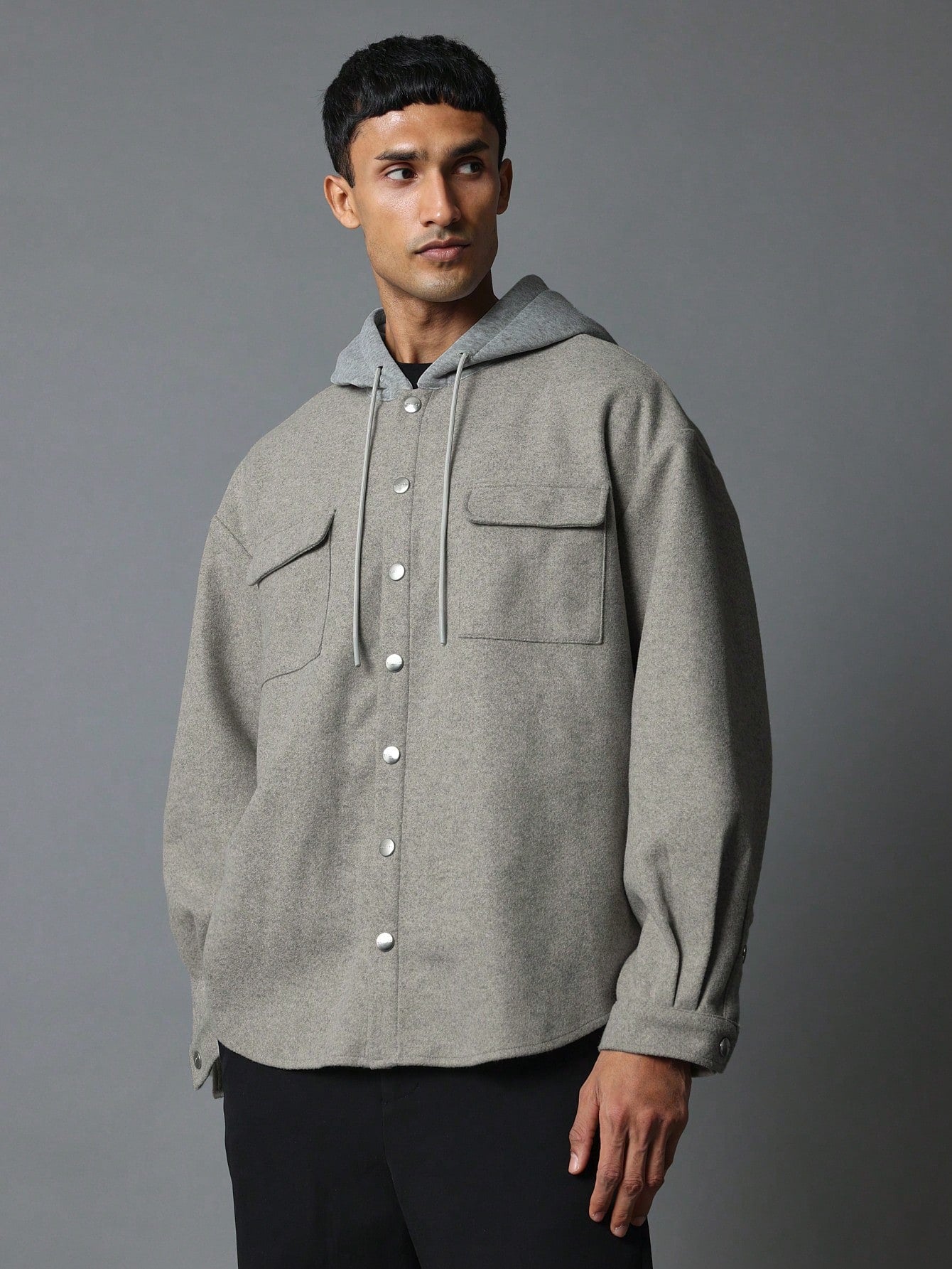 Regular Fit Overshirt With Contrast Colour Hoodie