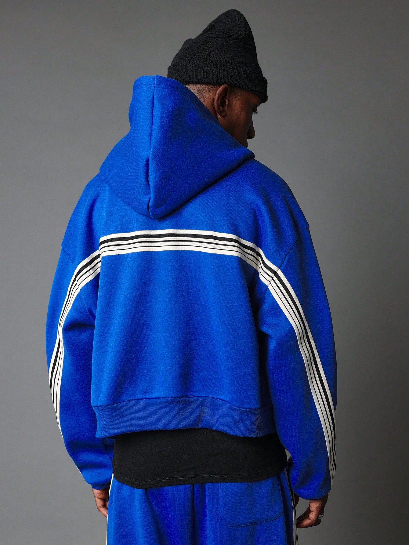 Boxy Fit Zip-Up Hoodie With Stripe Tape