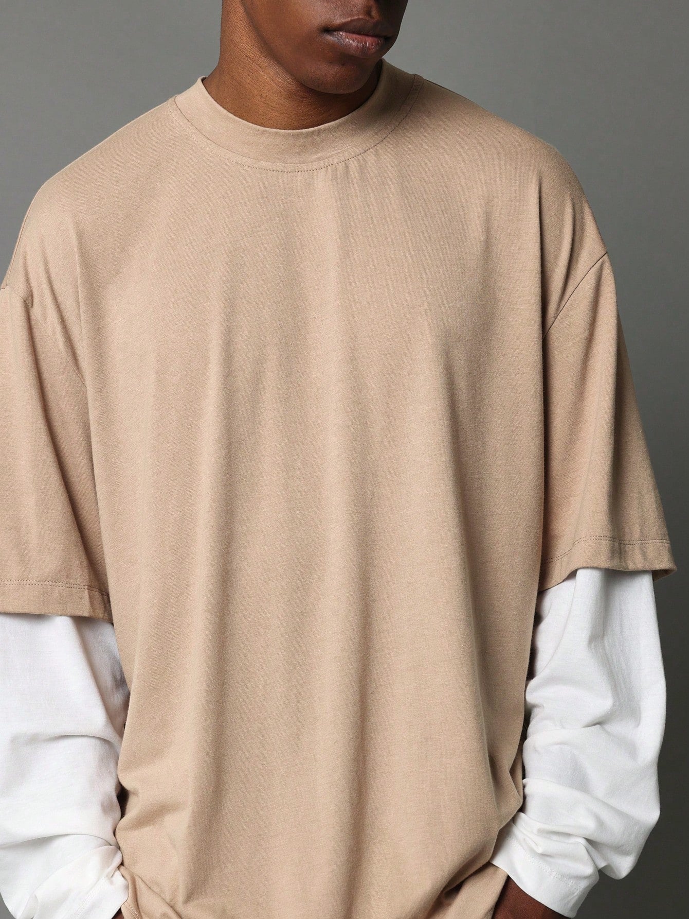 Regular Fit Contrast Colour Layered Sleeve Tee