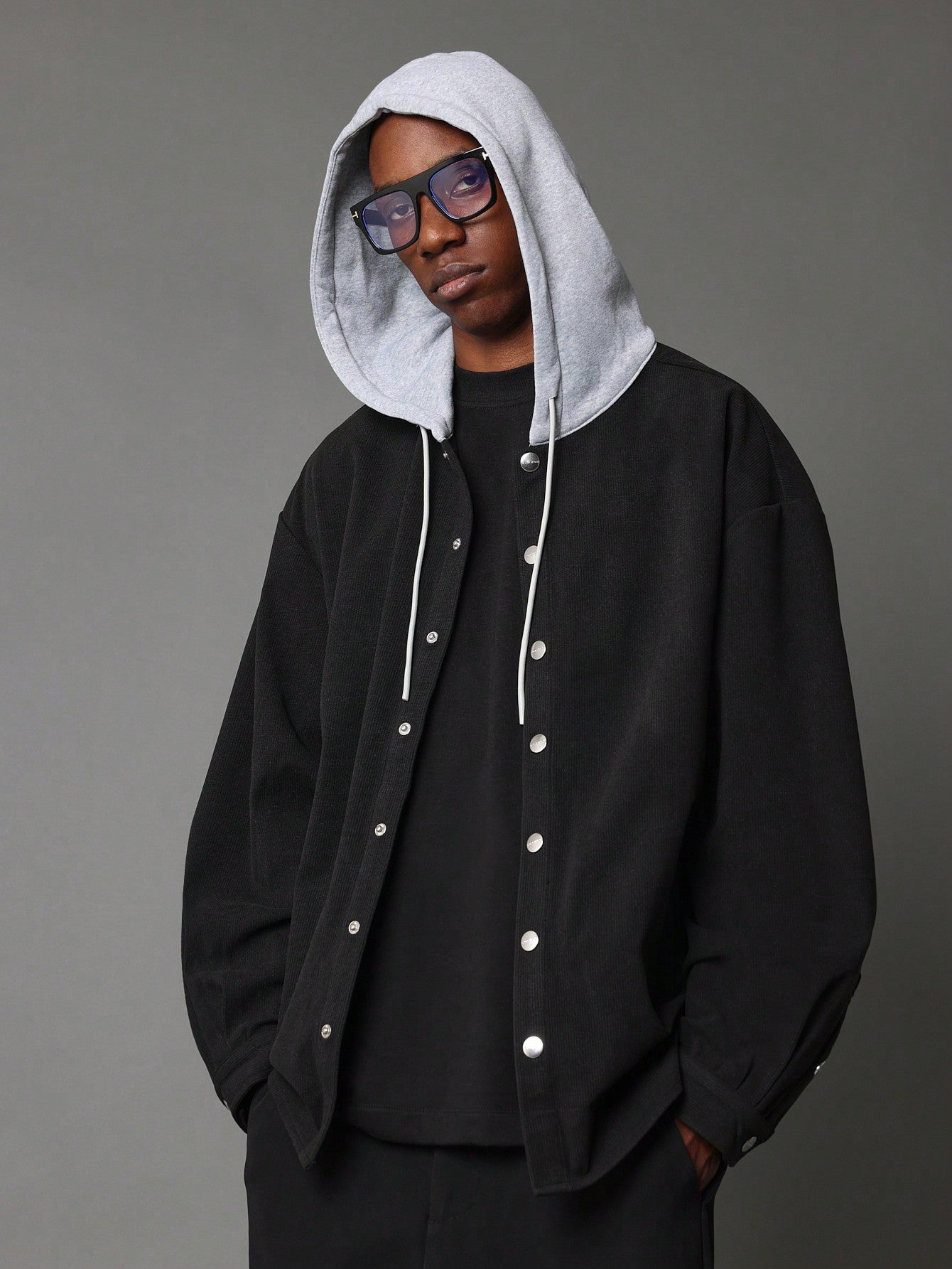 Regular Fit Overshirt With Contrast Colour Hoodie